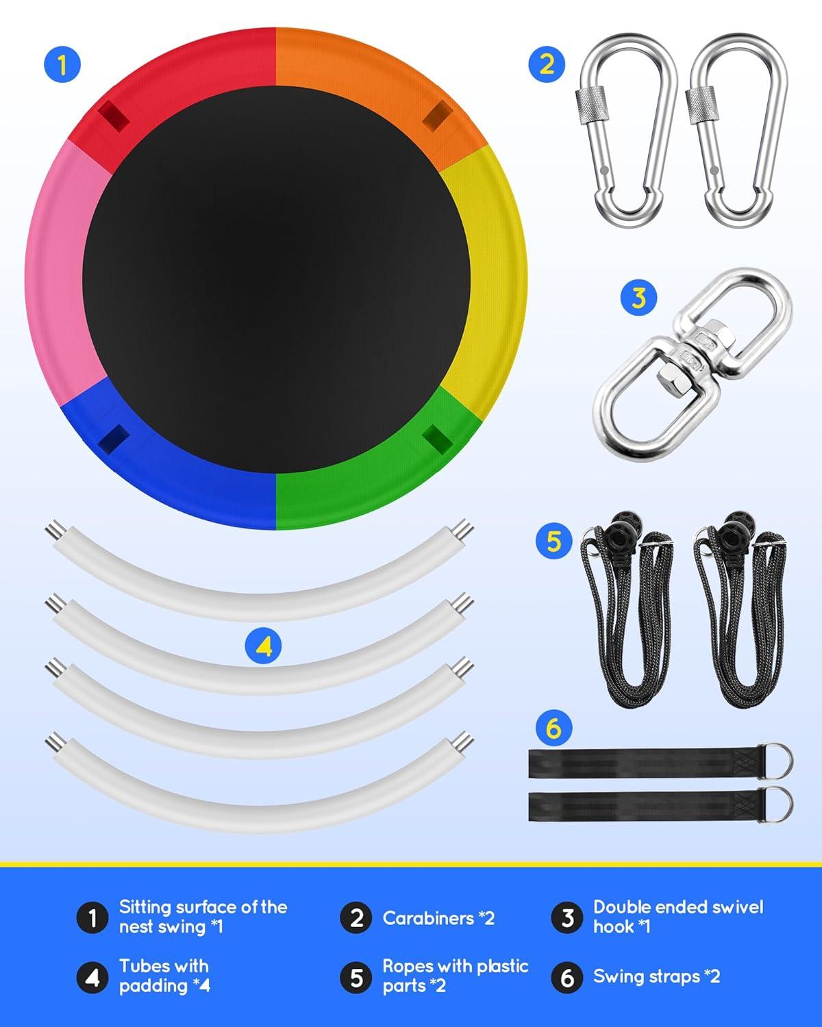 43" Multicolor Waterproof Saucer Tree Swing with Adjustable Straps