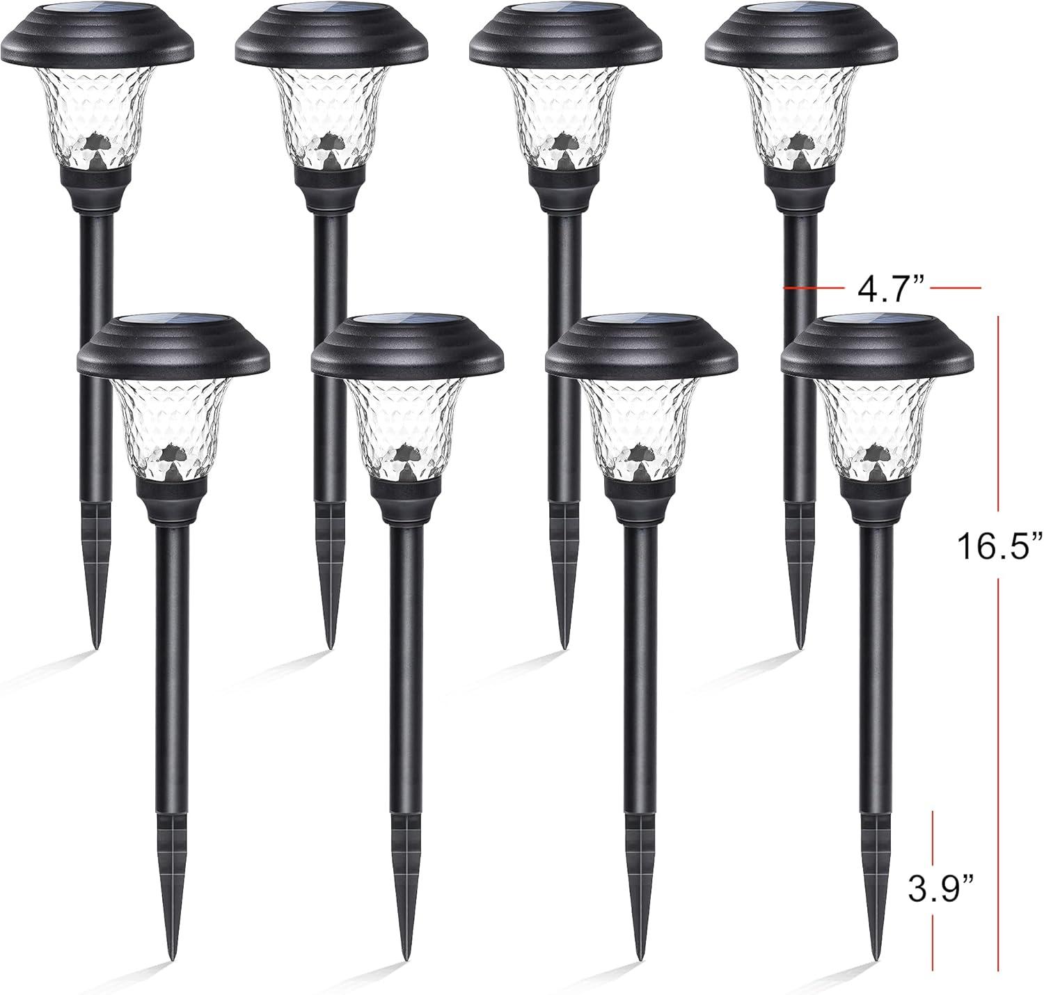 Modern Black Stainless Steel Solar Pathway Lights, 8-Pack