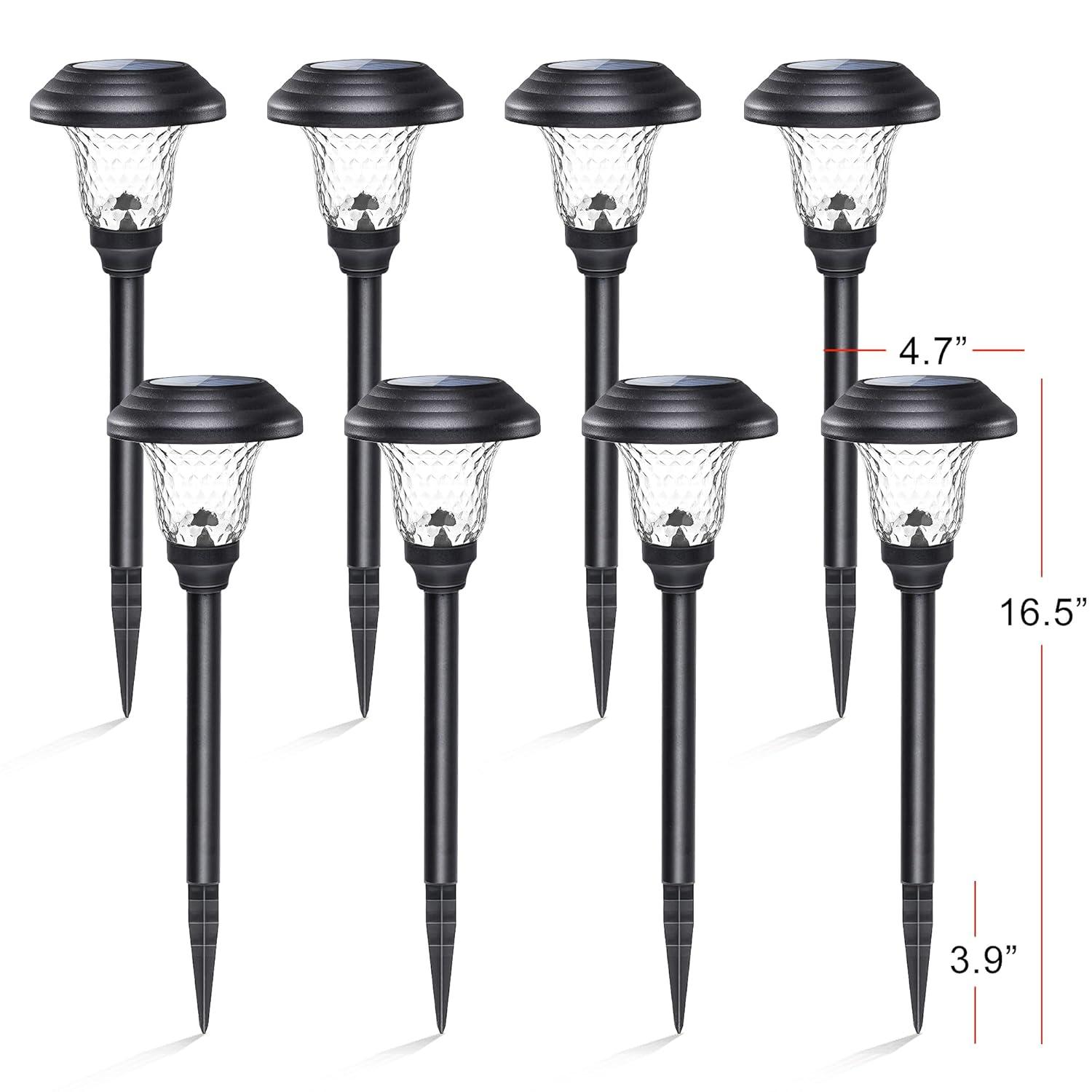 GIGALUMI 8 Pack Solar Pathway Lights, Solar Garden Lights Outdoor Warm White, Waterproof Led Path Lights for Yard, Patio, Landscape, Walkway (Black)