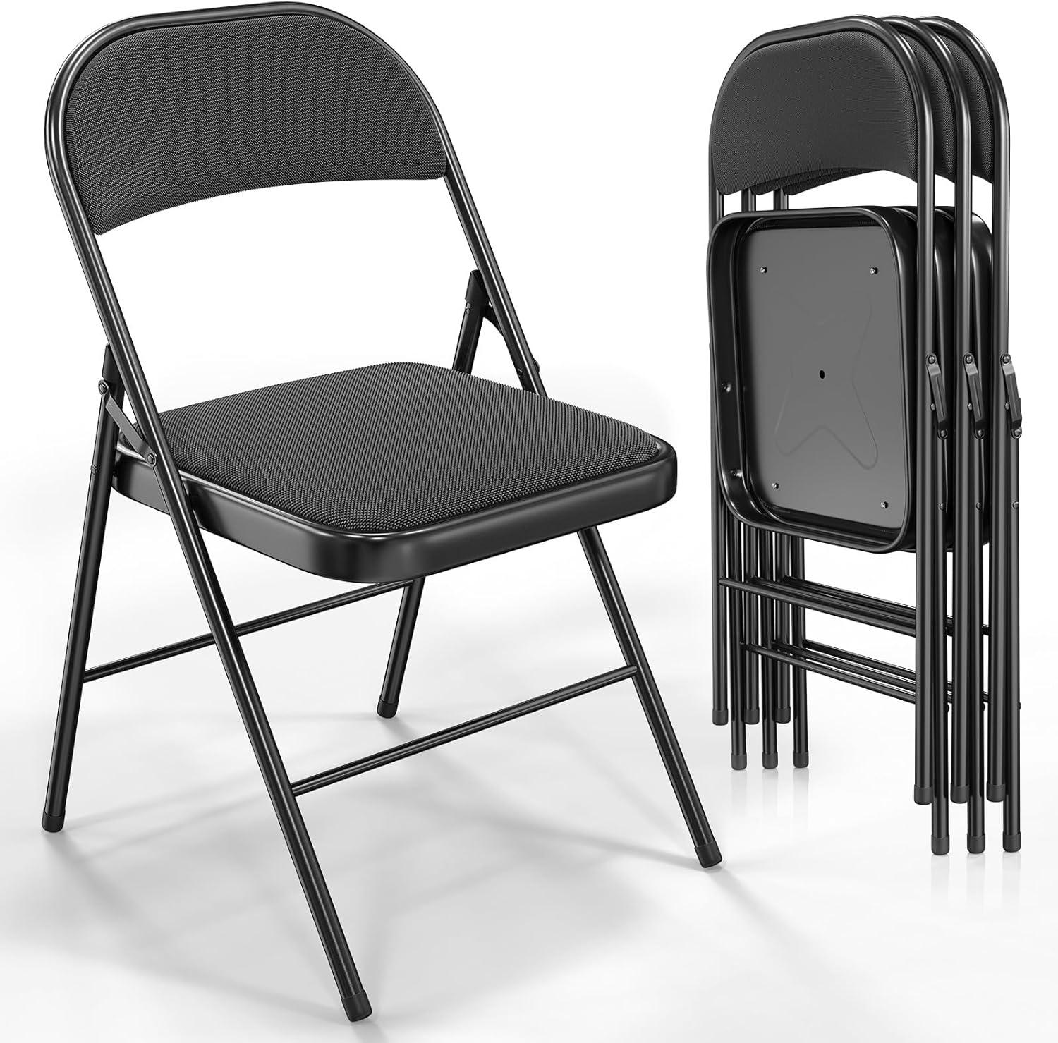 4Pcs Fully Assembled Thick-Padded Black PU Folding Chairs, 17.7"X19.7"X30.7"