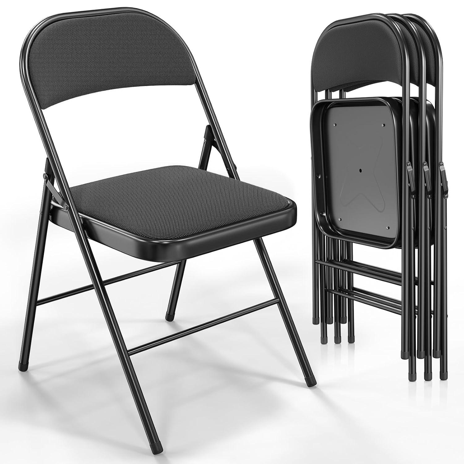 Inbox Zero 4Pcs Fully Assembled Thick-Padded Black PU Folding Chairs, 17.7"X19.7"X30.7"