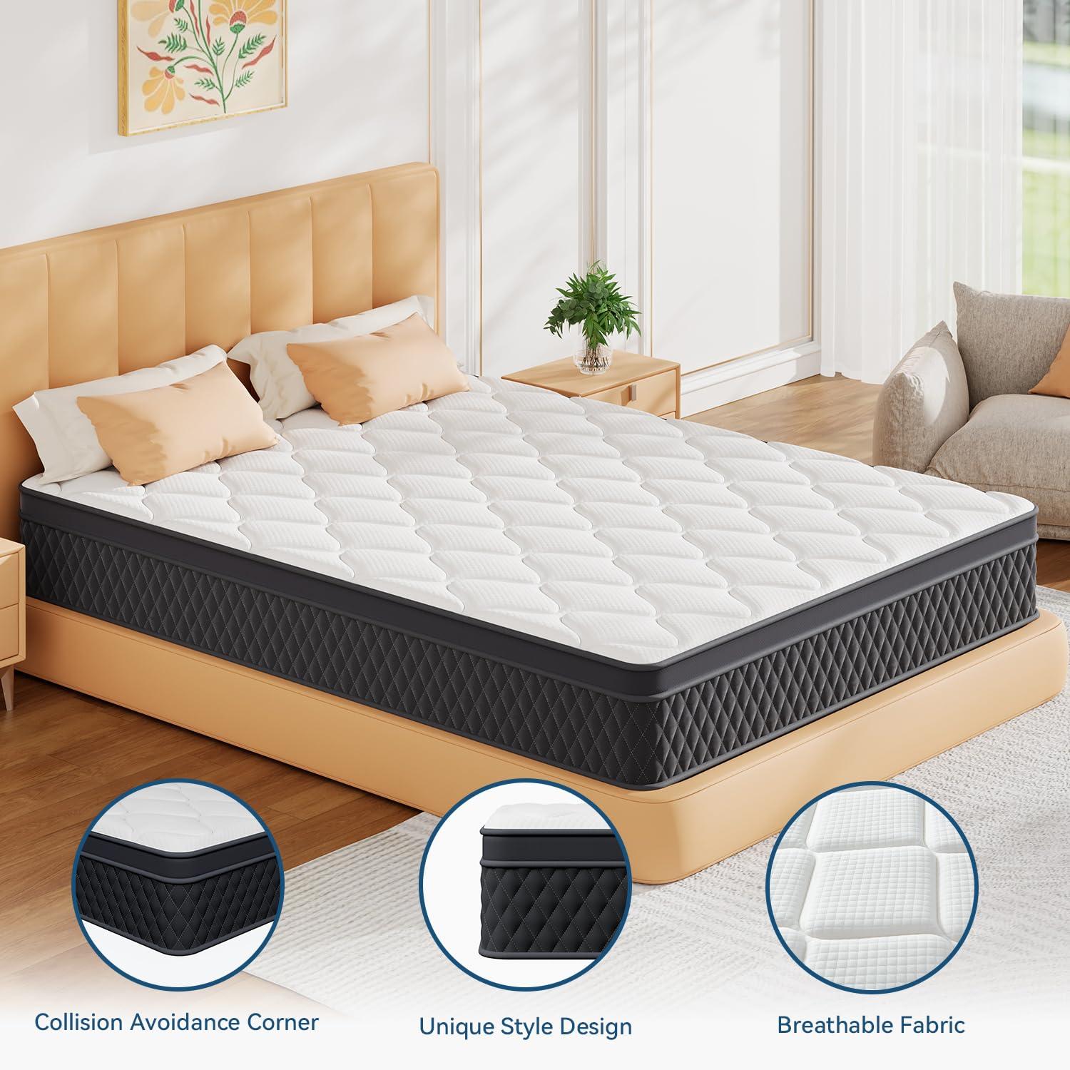 ELEMUSE 10 Inch Twin Mattress in a Box, Memory Foam Hybrid with Pocketed Springs and Pressure Relief
