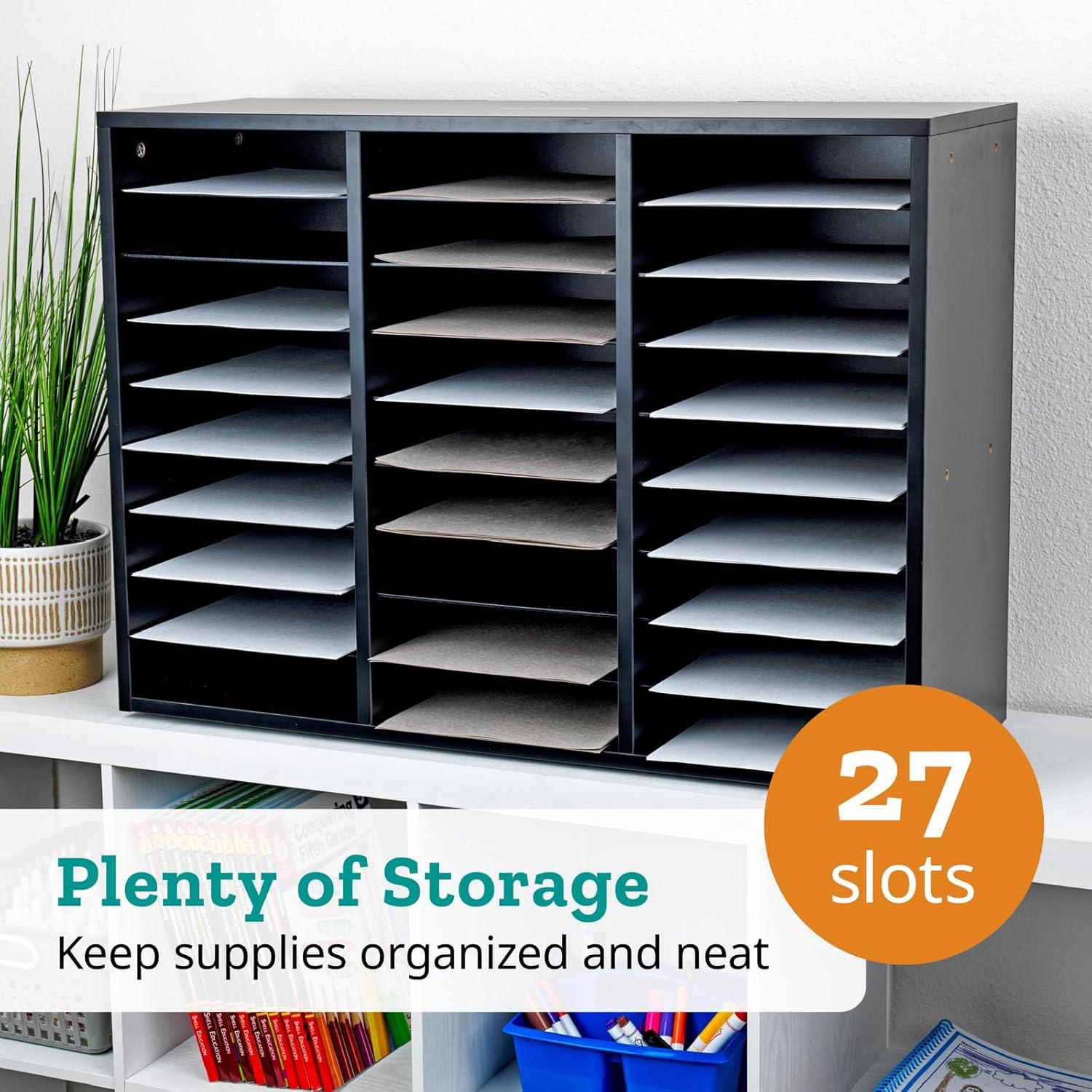 Black Melamine 27-Slot Classroom Mail Center Organizer