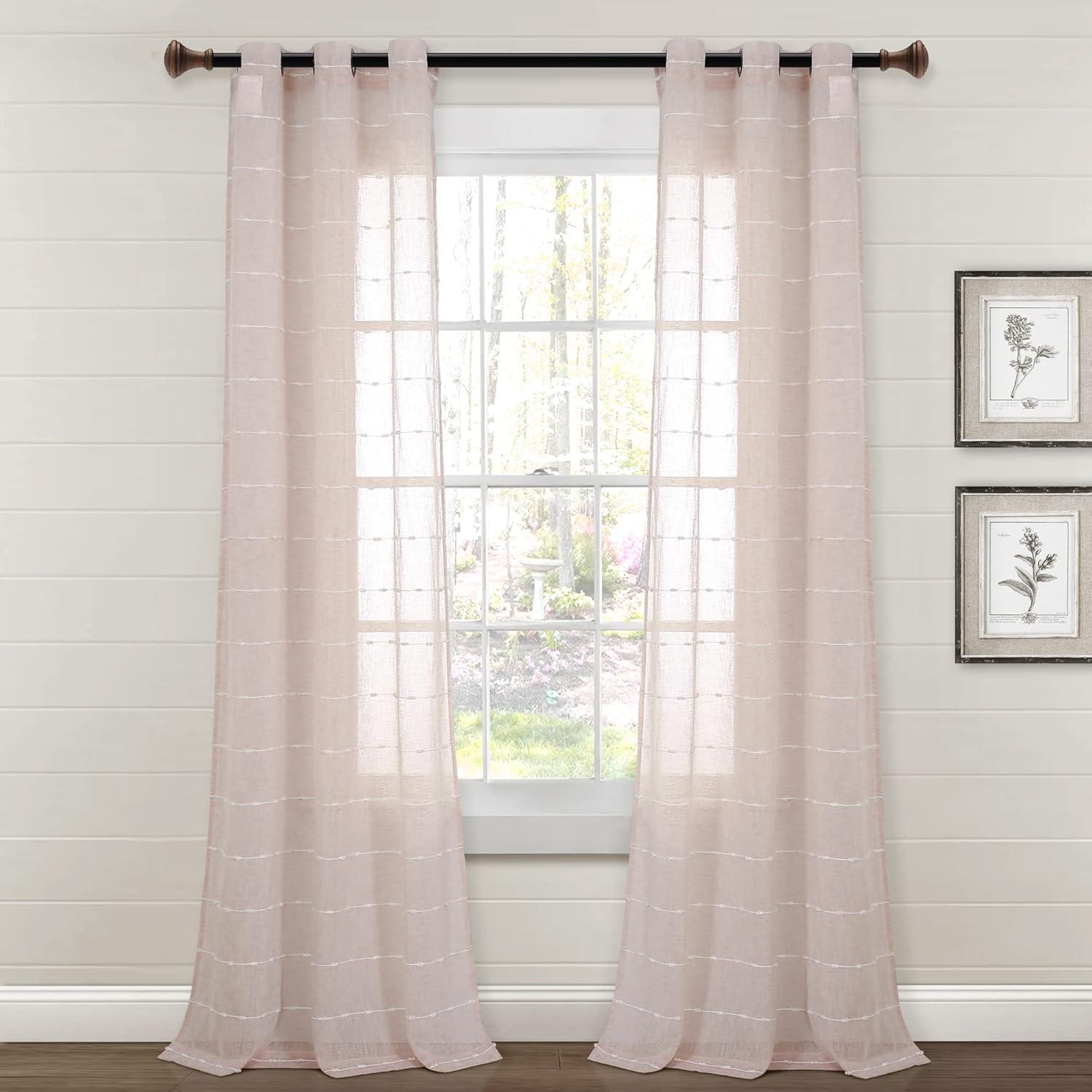 Lush Decor Farmhouse Textured Sheer Polyester Sheer Curtain Pair (Set of 2)