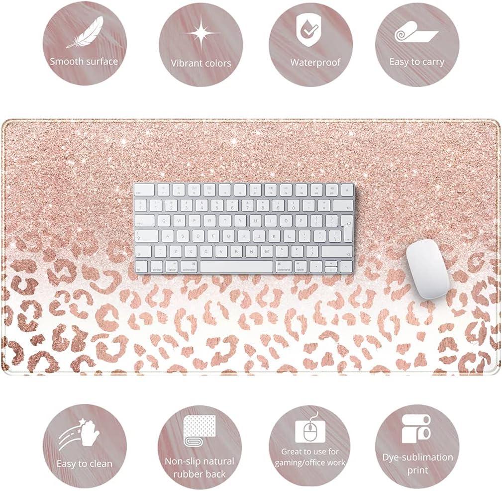 Pink Rose Gold Leopard Print XXL Gaming Desk Mat