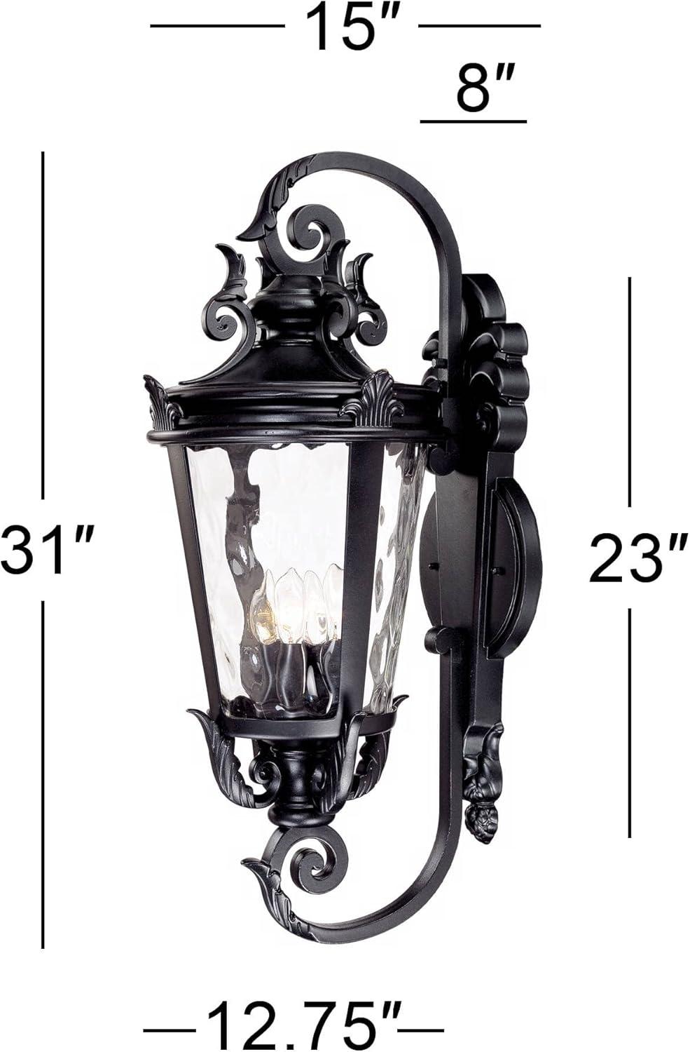 John Timberland Casa Marseille Vintage Rustic Outdoor Wall Light Fixture Textured Black Scroll 31" Clear Hammered Glass for Post Exterior Barn Deck