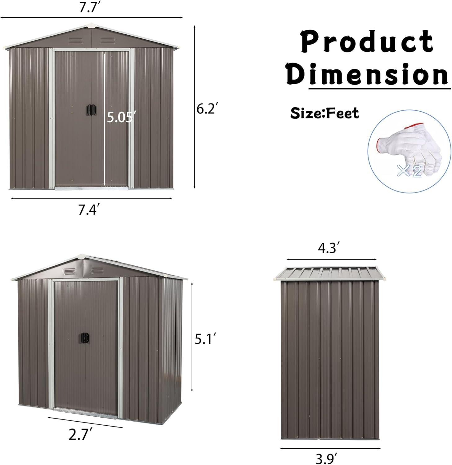 8ft x 4ft Outdoor Patio Metal Storage Shed with Vents,Sliding Doors and Padlock