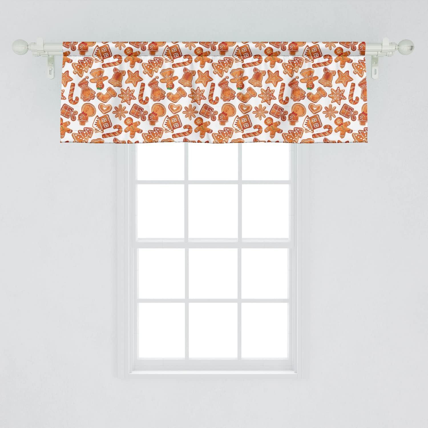 Ambesonne Christmas Valance Pack of 2 Gingerbread Cookie 54" Pale Brown and White