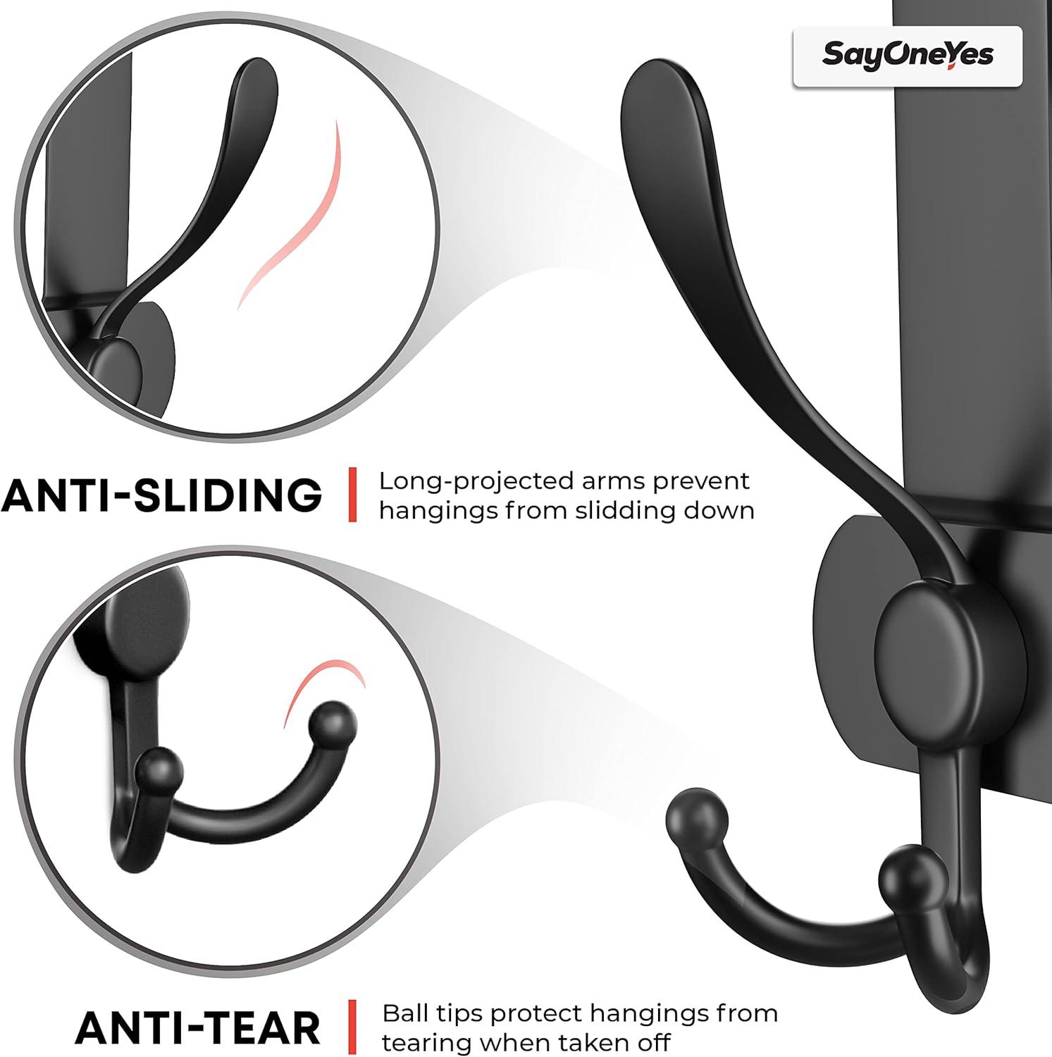 Matte Black Over The Door Hooks - Heavy Duty Stainless Steel Door Hanger Holder with 5 Tri Hooks for Hanging Coat Robe Hat Bag Towel Rack Bathroom, Bedroom, Closet – 1 Pack