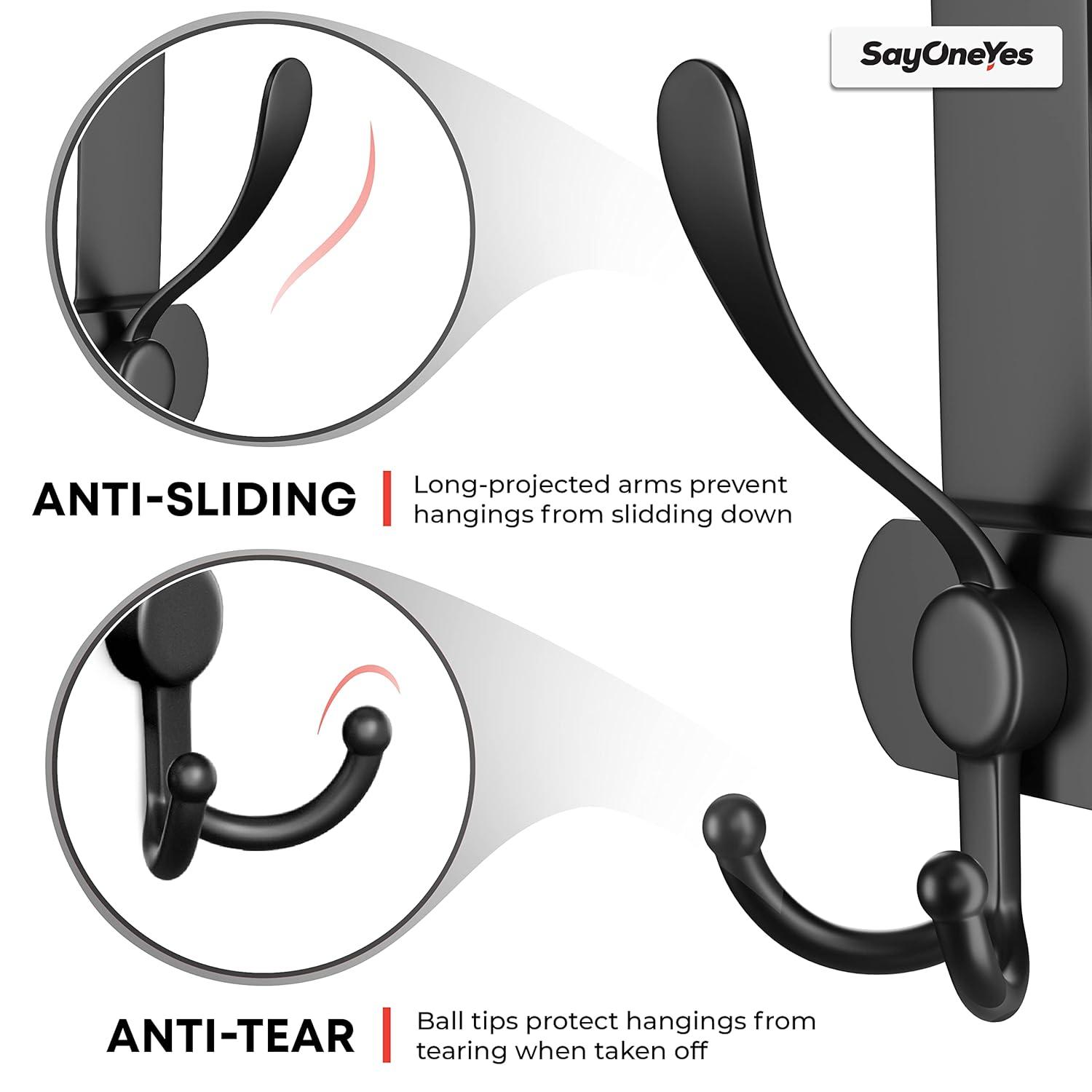 Matte Black Over The Door Hooks - Heavy Duty Stainless Steel Door Hanger Holder with 5 Tri Hooks for Hanging Coat Robe Hat Bag Towel Rack Bathroom, Bedroom, Closet – 1 Pack