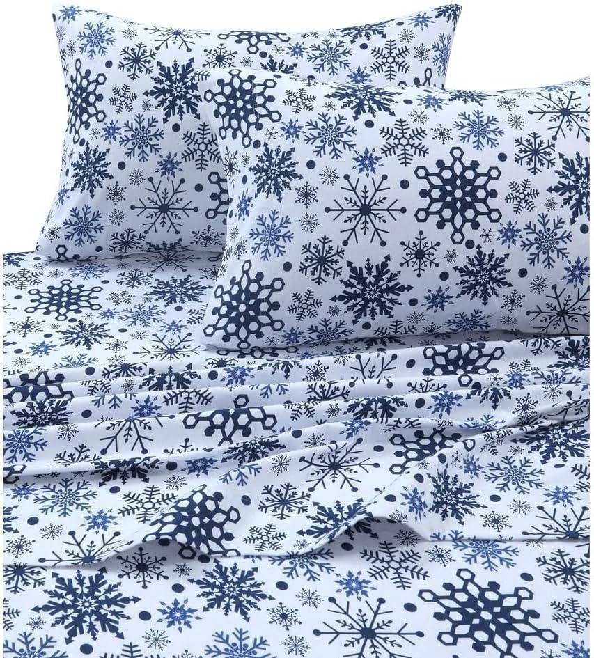 Snowman Flannel Sheet Set Blue Queen