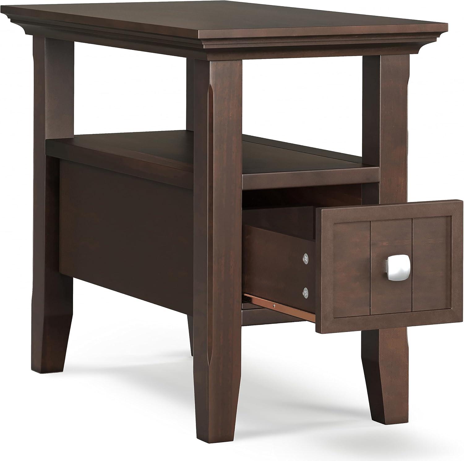 Simpli Home Acadian SOLID WOOD 14 inch Wide Narrow Side Table with Drawer in Brunette Brown