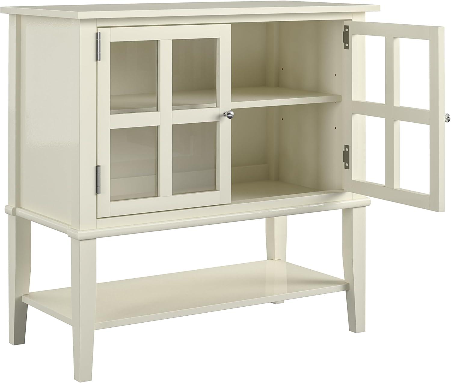 Soft White MDF Freestanding Storage Cabinet with Glass Doors