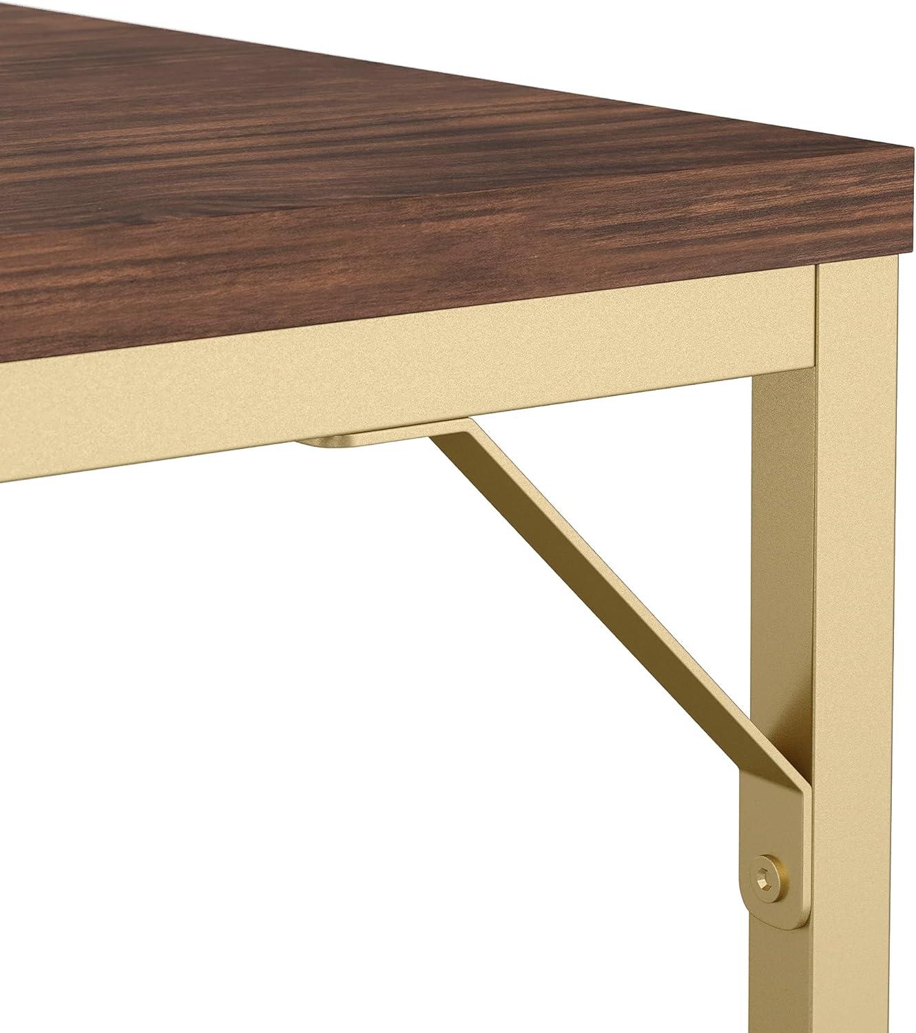 Walnut Top Polished Brass Frame Home Office Desk