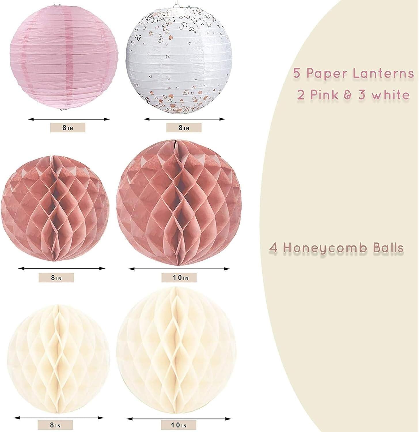 EpiqueOne 22-Piece Tissue Paper Pom Poms and Paper Lantern Party Kit - Add a Splash of White, Pink, & Mauve to Your Celebrations!