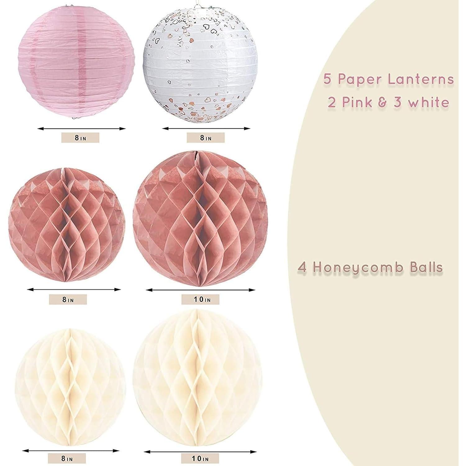 EpiqueOne 22-Piece Tissue Paper Pom Poms and Paper Lantern Party Kit - Add a Splash of White, Pink, & Mauve to Your Celebrations!
