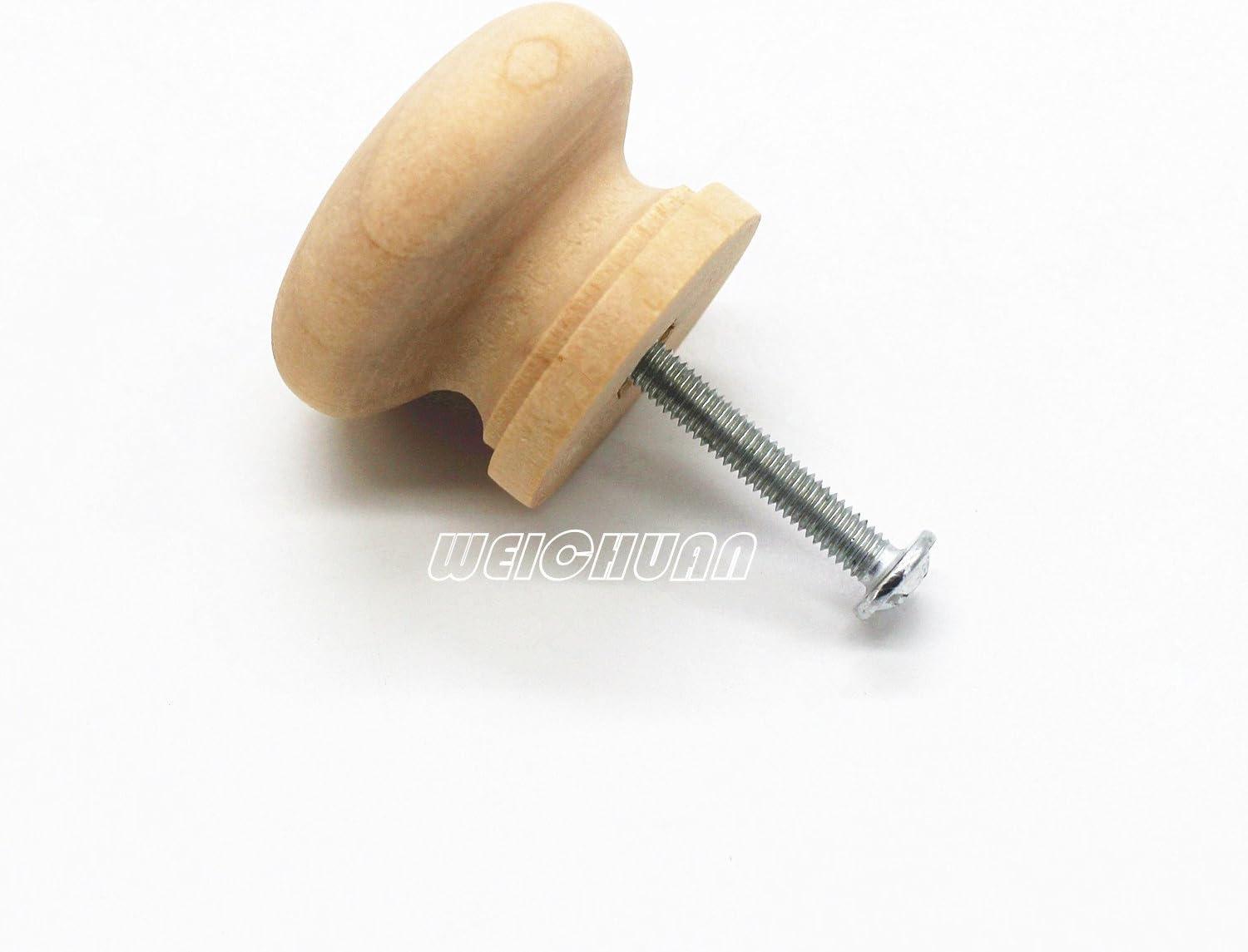 WEICHUAN 15-Pack Unfinished Solid Wood Knobs Pulls Handles - Round Natural Wooden Cabinet Knobs for Dresser Cabinet Wardrobe Cupboard and Furniture Drawer (Diameter: 1-3/8 Inches Height: 1 Inch)