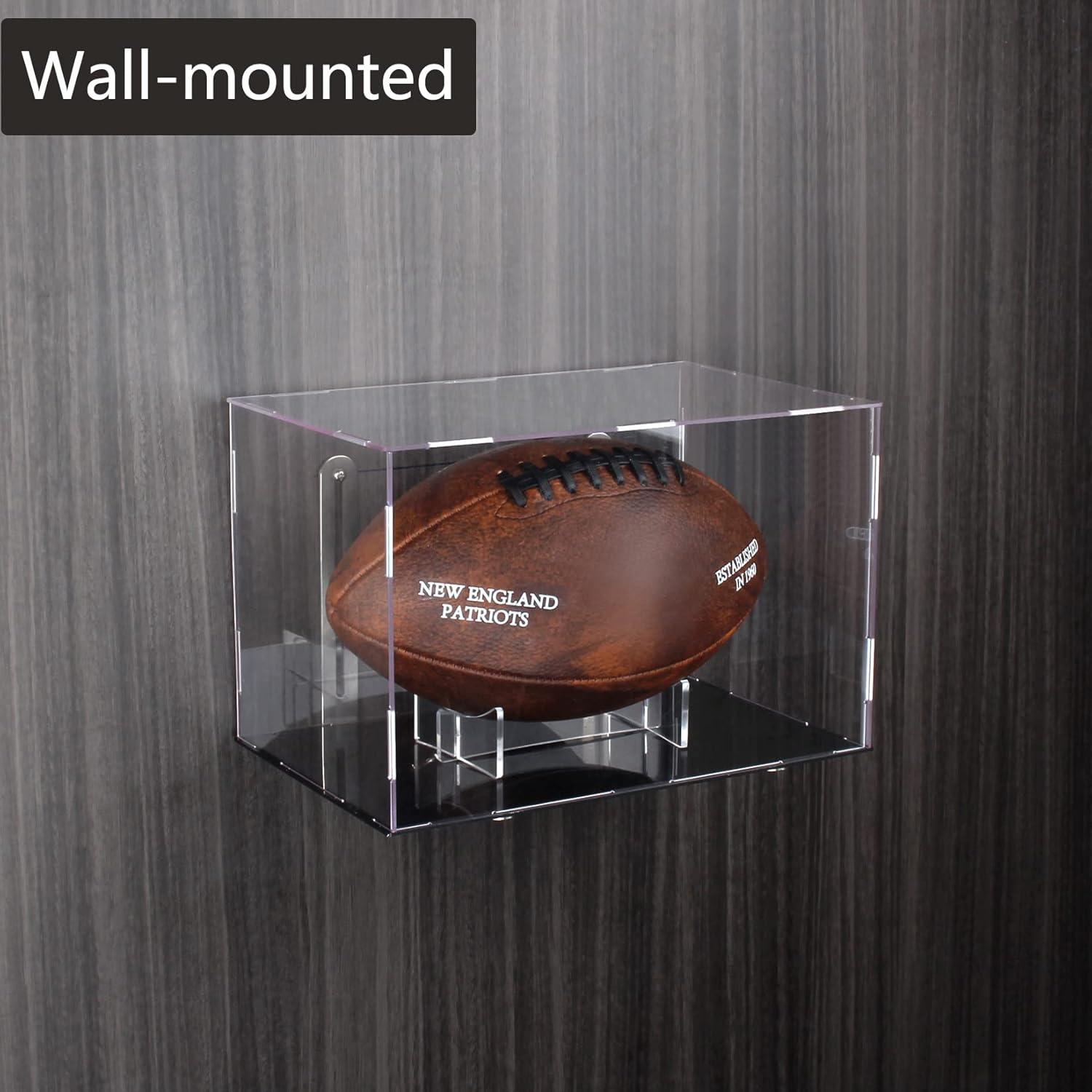 timcorr Acrylic Memorabilia Display Box Case with Brackets Hanger for Football, 11.8" x 7.9" x 7.2"