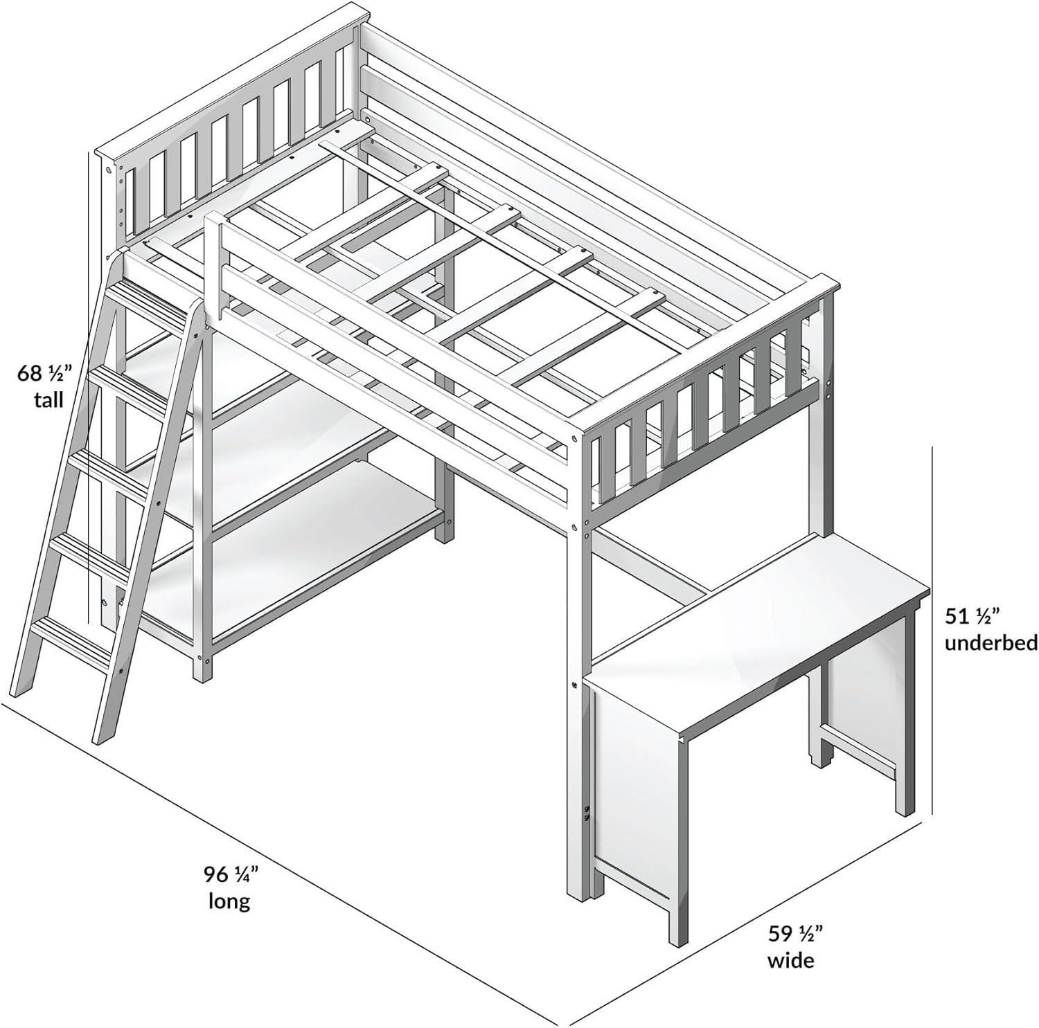 Max & Lily Twin High Loft Bed with Bookcase and Desk