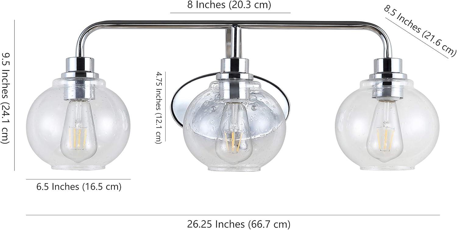 JONATHAN Y JYL7528B Sandrine 26.25" 3-Light Iron/Seeded Glass Cottage Rustic LED Vanity Light Classic 2700K LED 4W Bulbs Entryway Lobby Kitchen Bathroom Bedroom Living Room Hallway, Chrome