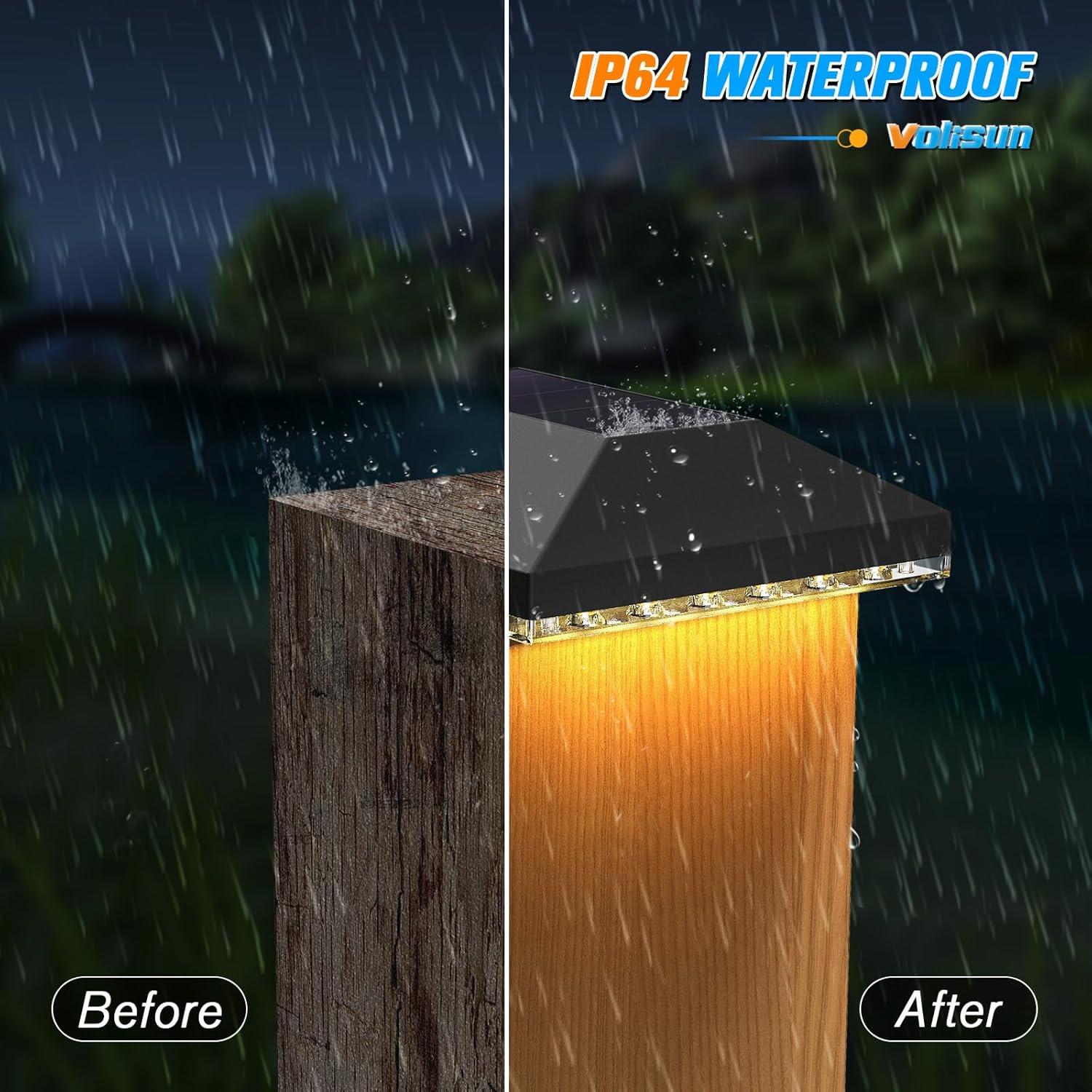 VOLISUN 4x4 Solar Fence - Post Lights Outdoor Waterproof 12pack, Deck Cap Light for 4x4 Wooden/4x4 Vinyl,Black Solar Fence Post Cap Light for Garden/Patio/Porch
