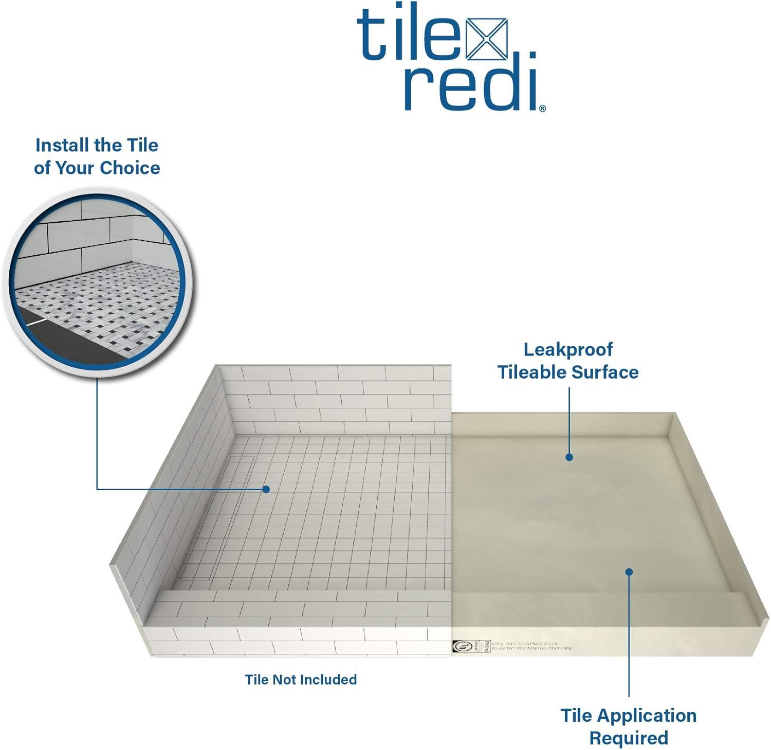 Tileable Gray PVC Single Curb Shower Pan with Right Drain