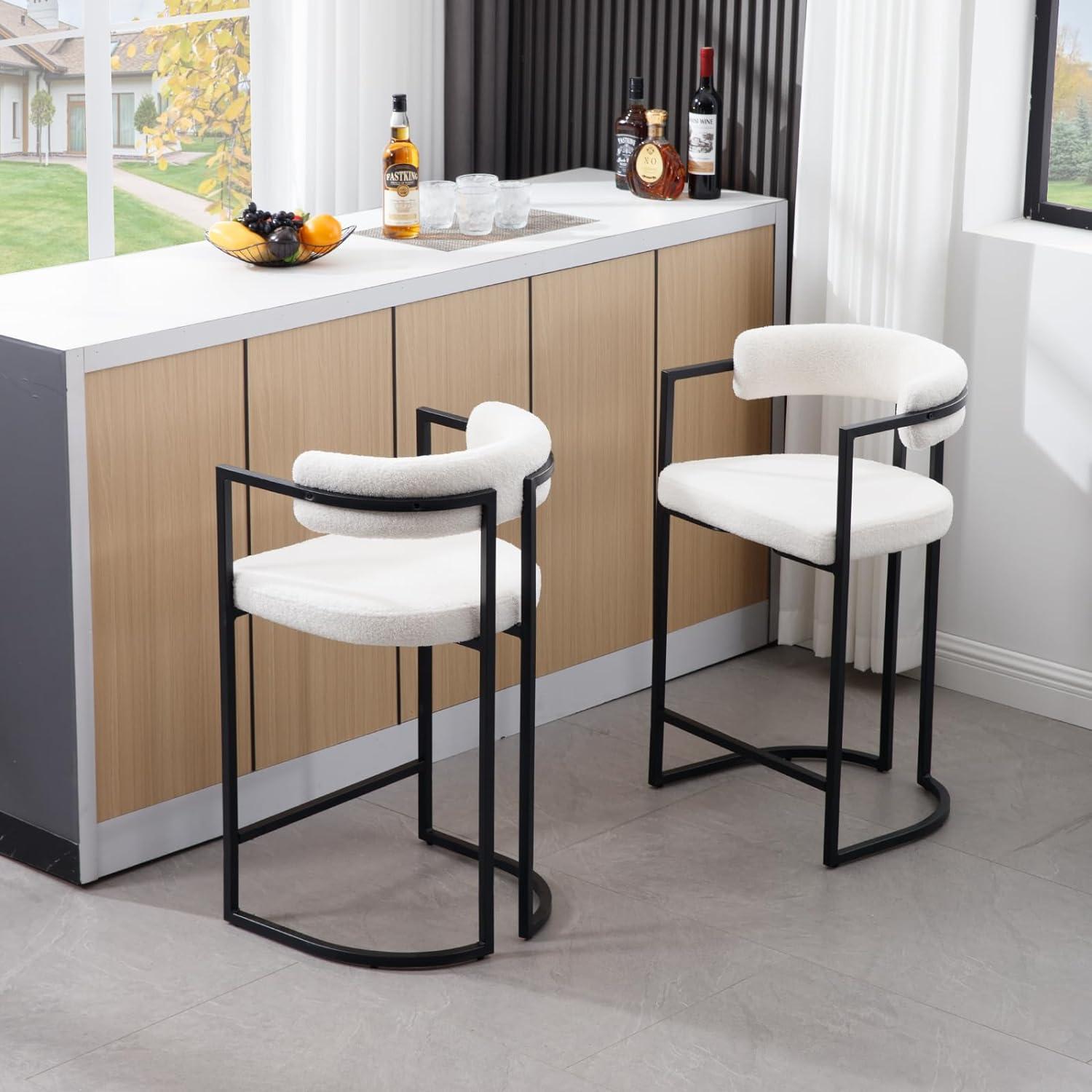 Modern Upholstered Hollow Bar Stool With Armrests And Footrests, Barrel High Bar Stools