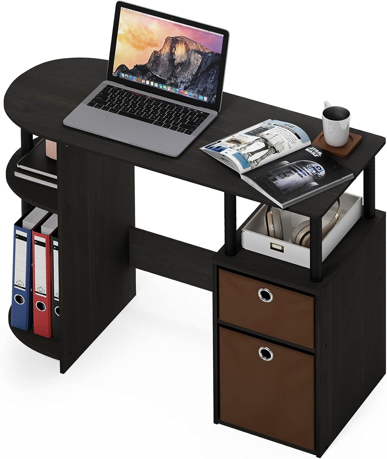 Espresso Composite Wood Study Desk with Drawer and Shelves