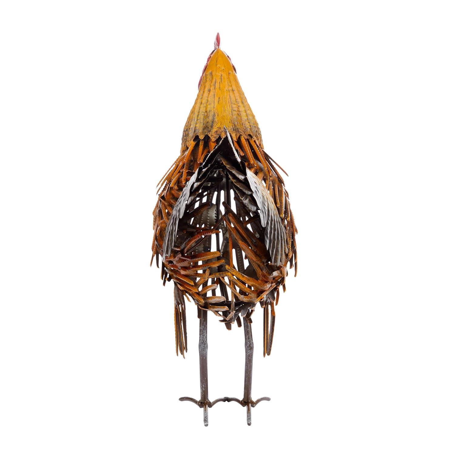 16" Indoor/Outdoor Metal Hen Decorative Garden Statue Golden Brown - Alpine Corporation: Iron Crafted Yard Art