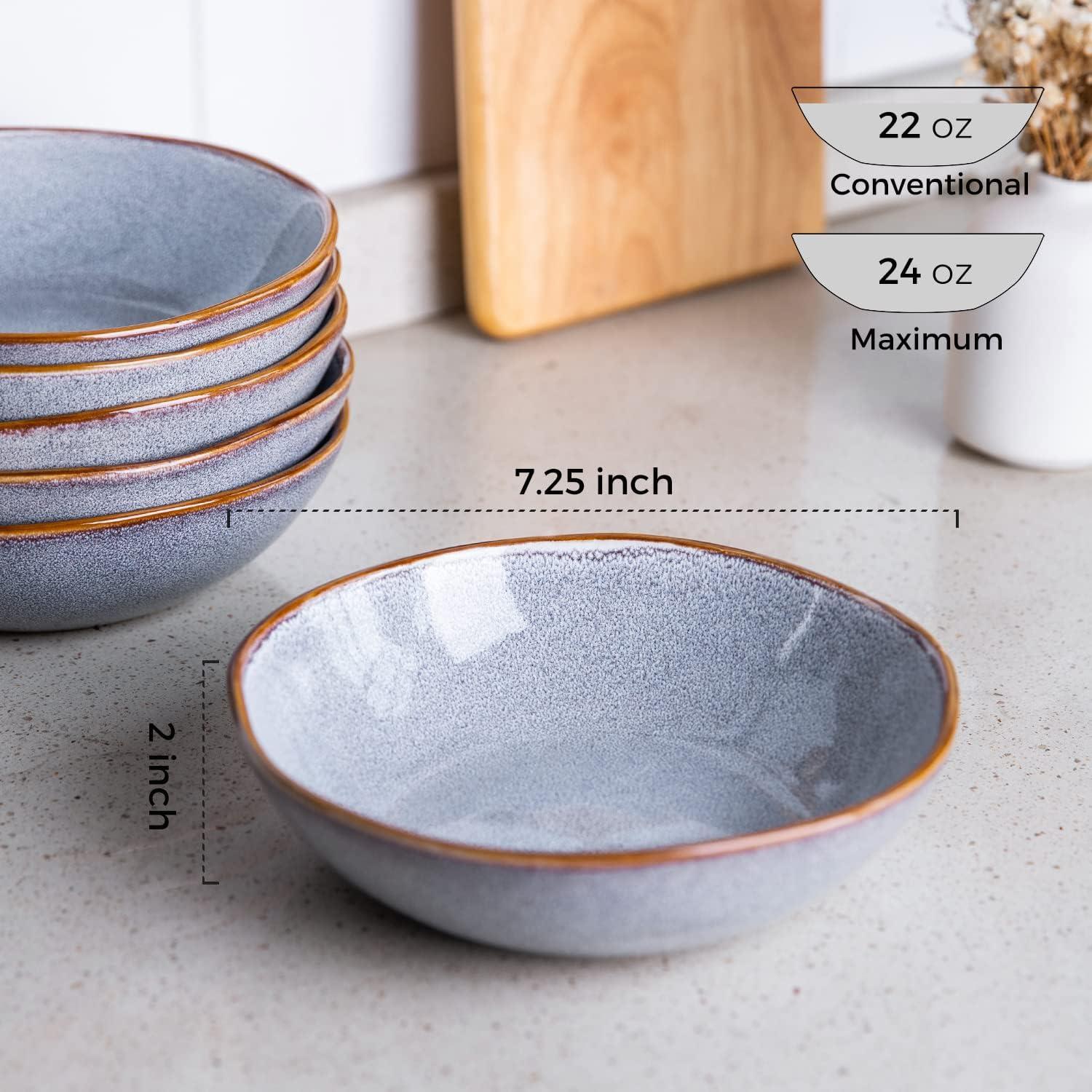 Handmade Gray Blue Ceramic 24oz Cereal Soup Salad Bowls Set