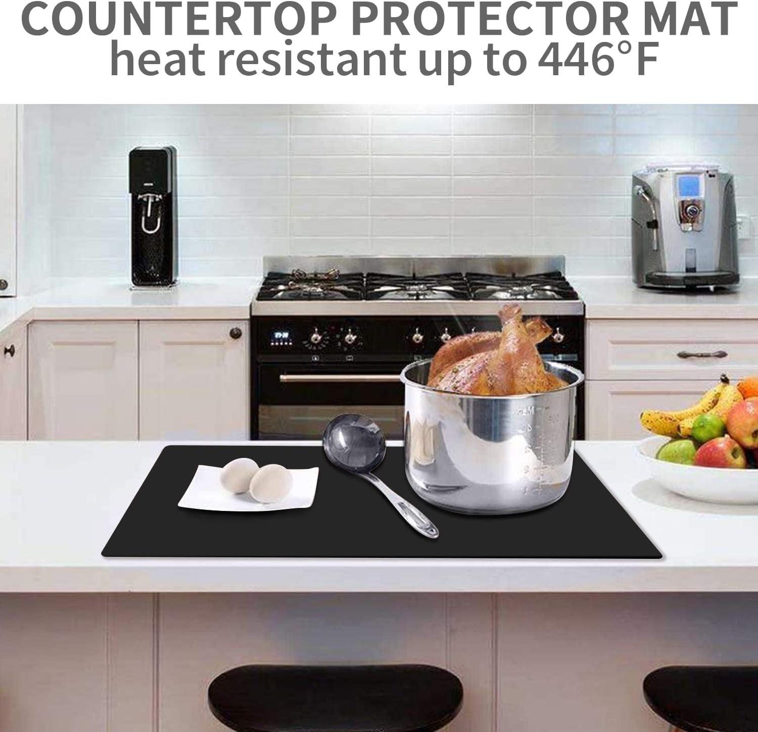 Food Grade Silicone Mats for Kitchen Counter - Countertop Protector Mat Heat Resistant Mat for Air Fryer, Non-Slip Kids Dinner Table Placemat, Nonstick Silicone Mat for Pastry, Baking, Black 1 Pack