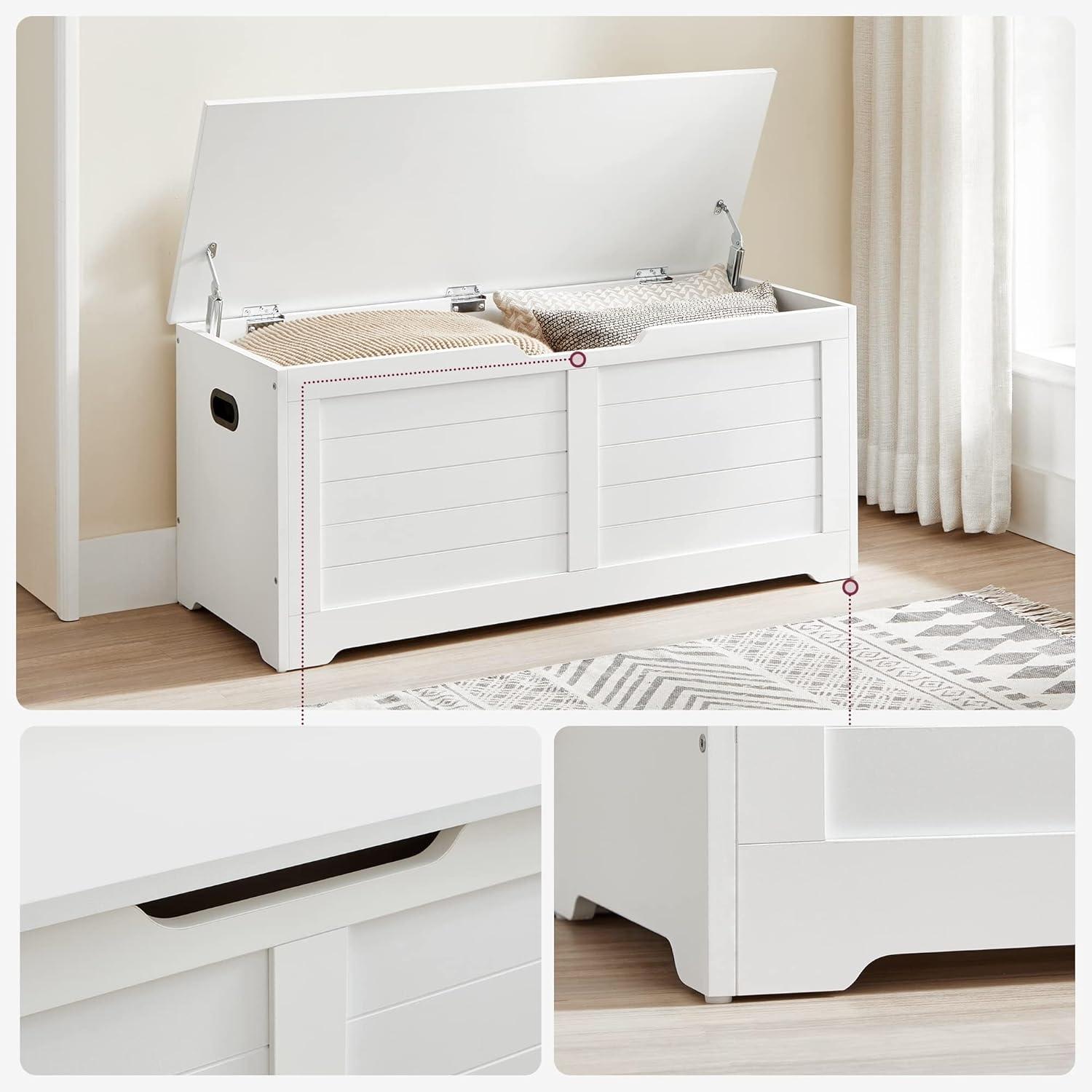 VASAGLE Storage Chest Storage Trunk with 2 Safety Hinges Storage Bench Shoe Bench Modern Style 15.7 x 39.4 x 18.1 Inches for Entryway, Bedroom Living Room Matte White