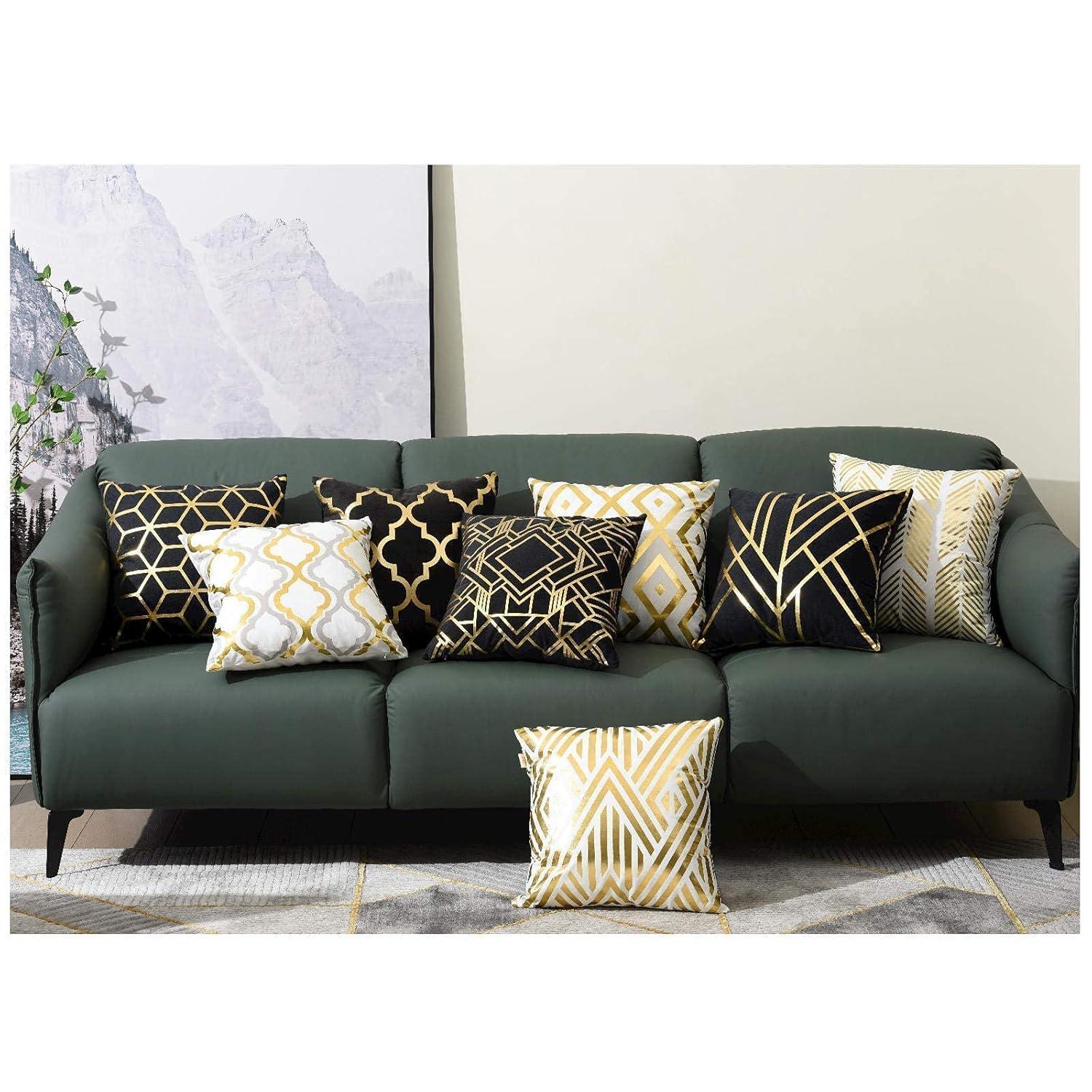 Efavormart Set Of 4 | 18" Black/Gold Foil Geometric Print Throw Pillow Covers, Velvet Square Sofa Cushion Covers