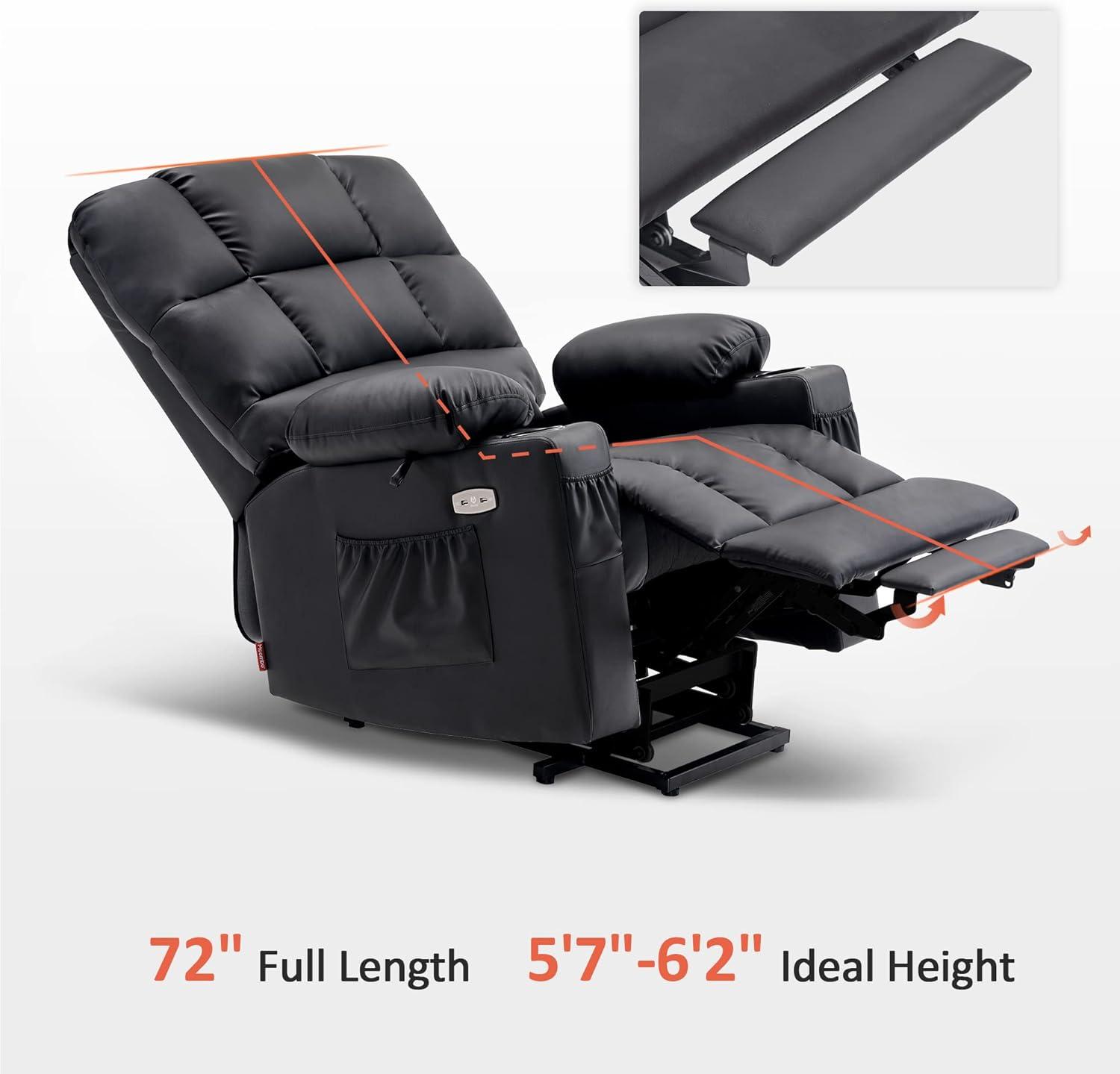 MCombo Dual Motor Large Power Lift Recliner Chair with Massage and Heat for Elderly Big and Tall People, Infinite Position, Extended Footrest, Faux Leather 7680 (Black, Large)