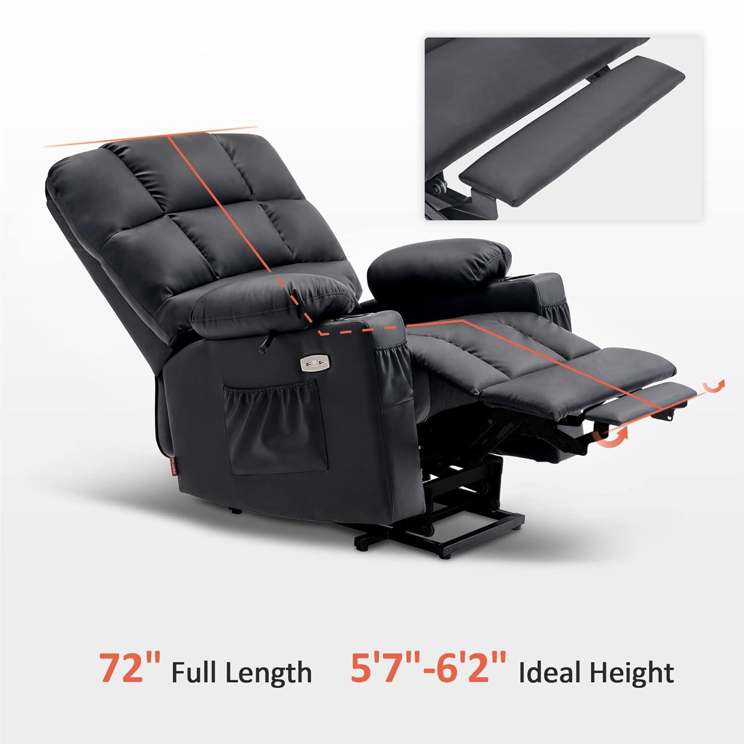 MCombo Dual Motor Large Power Lift Recliner Chair with Massage and Heat for Elderly Big and Tall People, Infinite Position, Extended Footrest, Faux Leather 7680 (Black, Large)