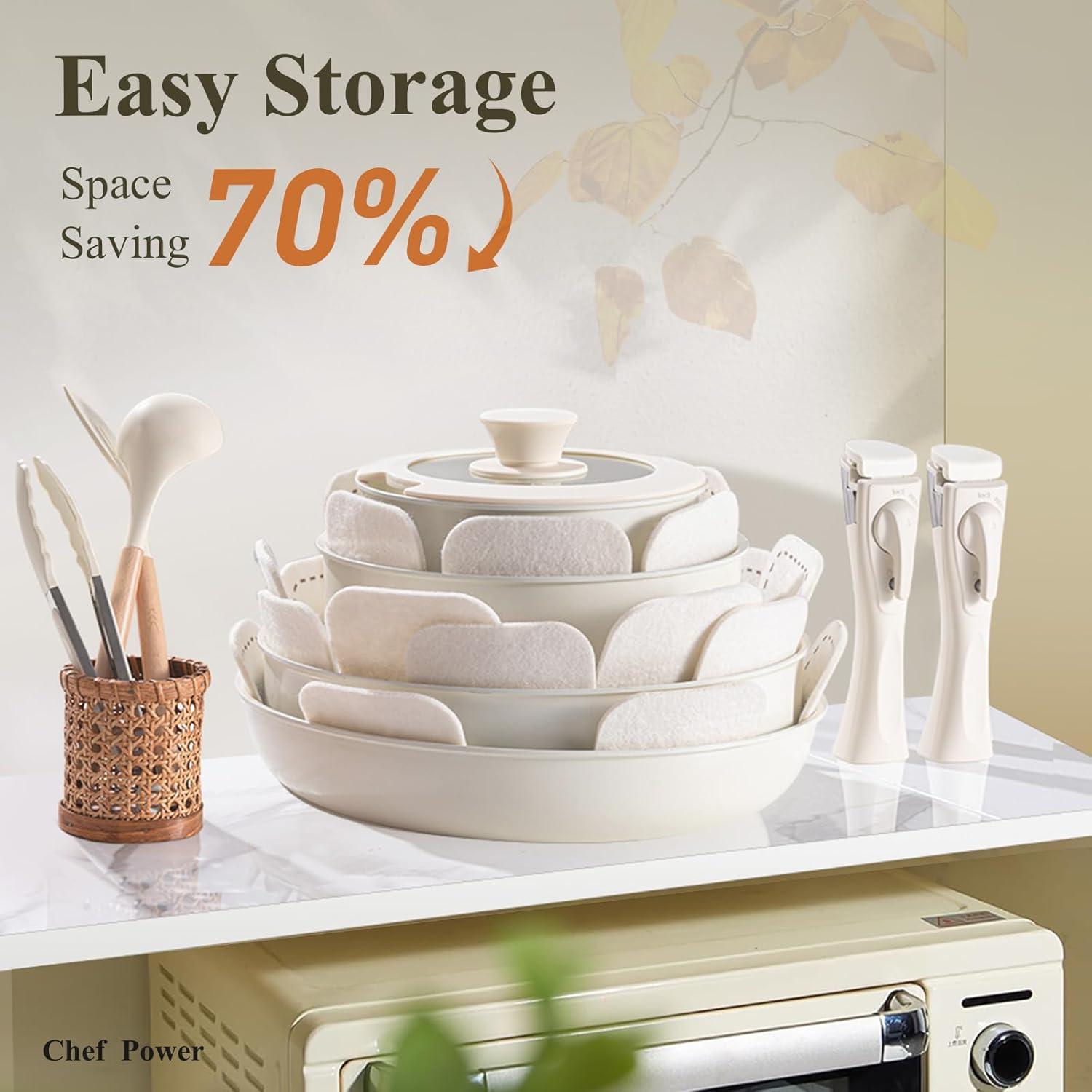 Chef Power Chef Power 19pcs Cream Cake Ceramic Nonstick Pots and Pans Set, Cookware Sets Detachable Handle