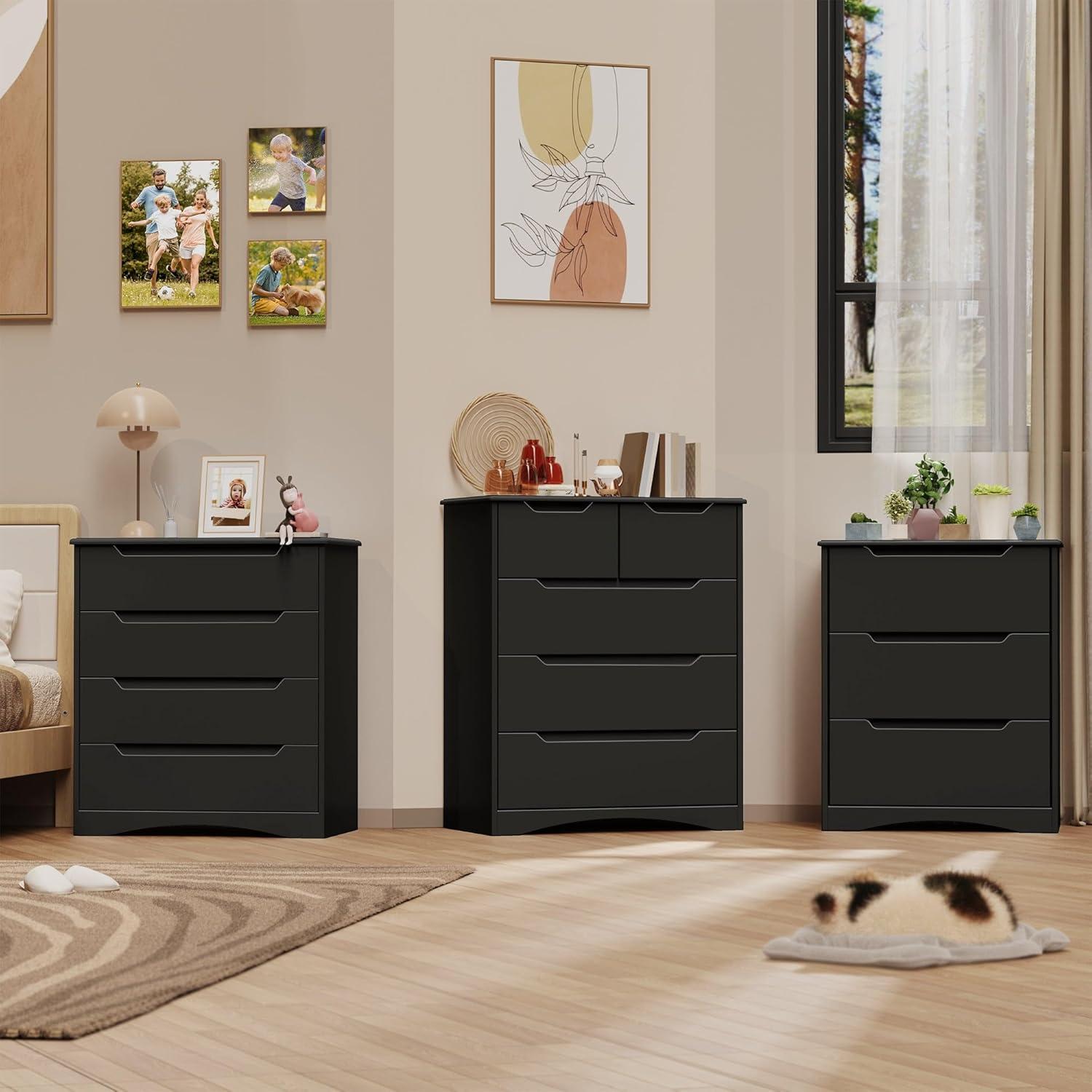 37  Tall Modern 5 Drawer Chest of Drawers Dresser Organizer, Vertical Clothes Storage Hanging Cabinet for Hallway, Bedroom