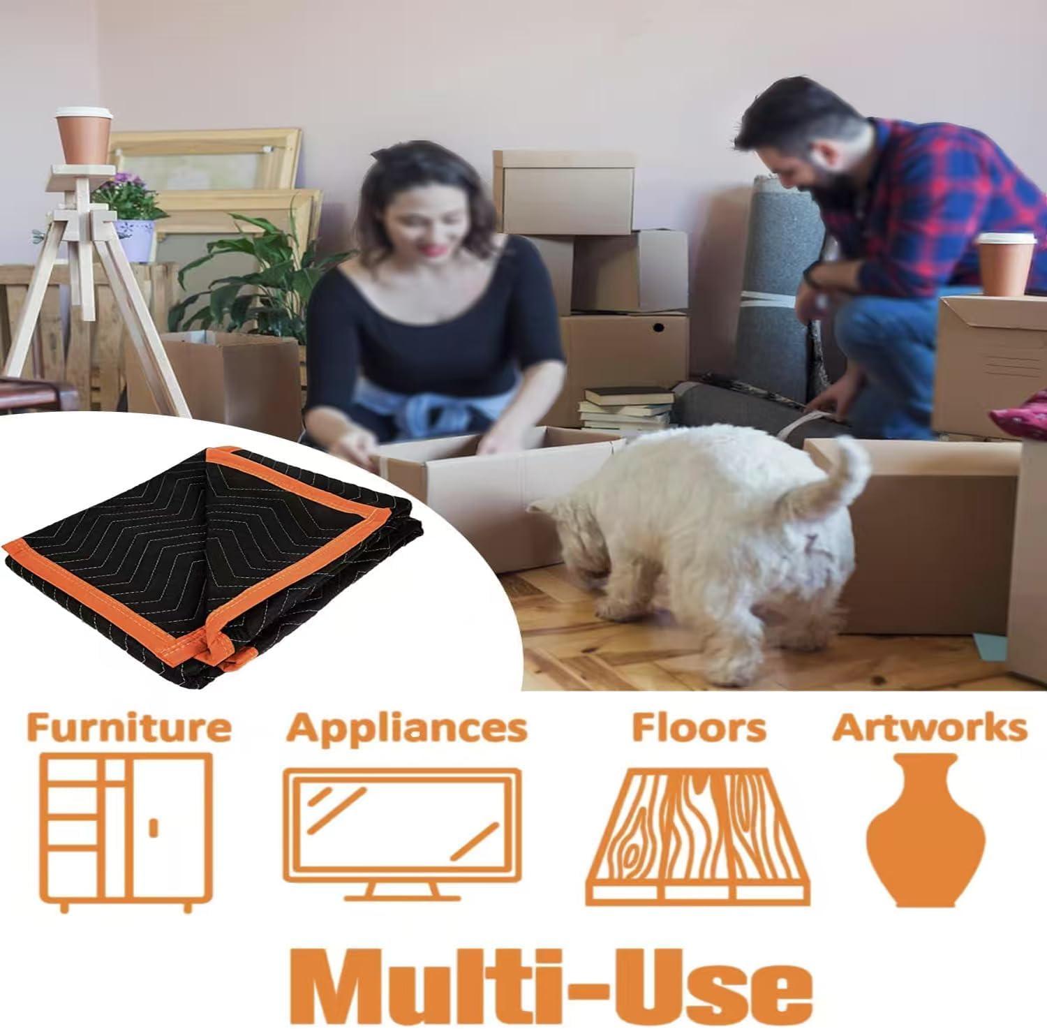 4 Pack Large Moving Blankets 80 * 72in Heavy Duty Packing Blankets for Furniture Moving Shipping Wrapping Quilted Furniture Pads for Moving, Padded Mover Blankets