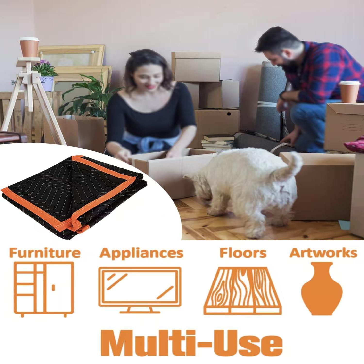 4 Pack Large Moving Blankets 80 * 72in Heavy Duty Packing Blankets for Furniture Moving Shipping Wrapping Quilted Furniture Pads for Moving, Padded Mover Blankets