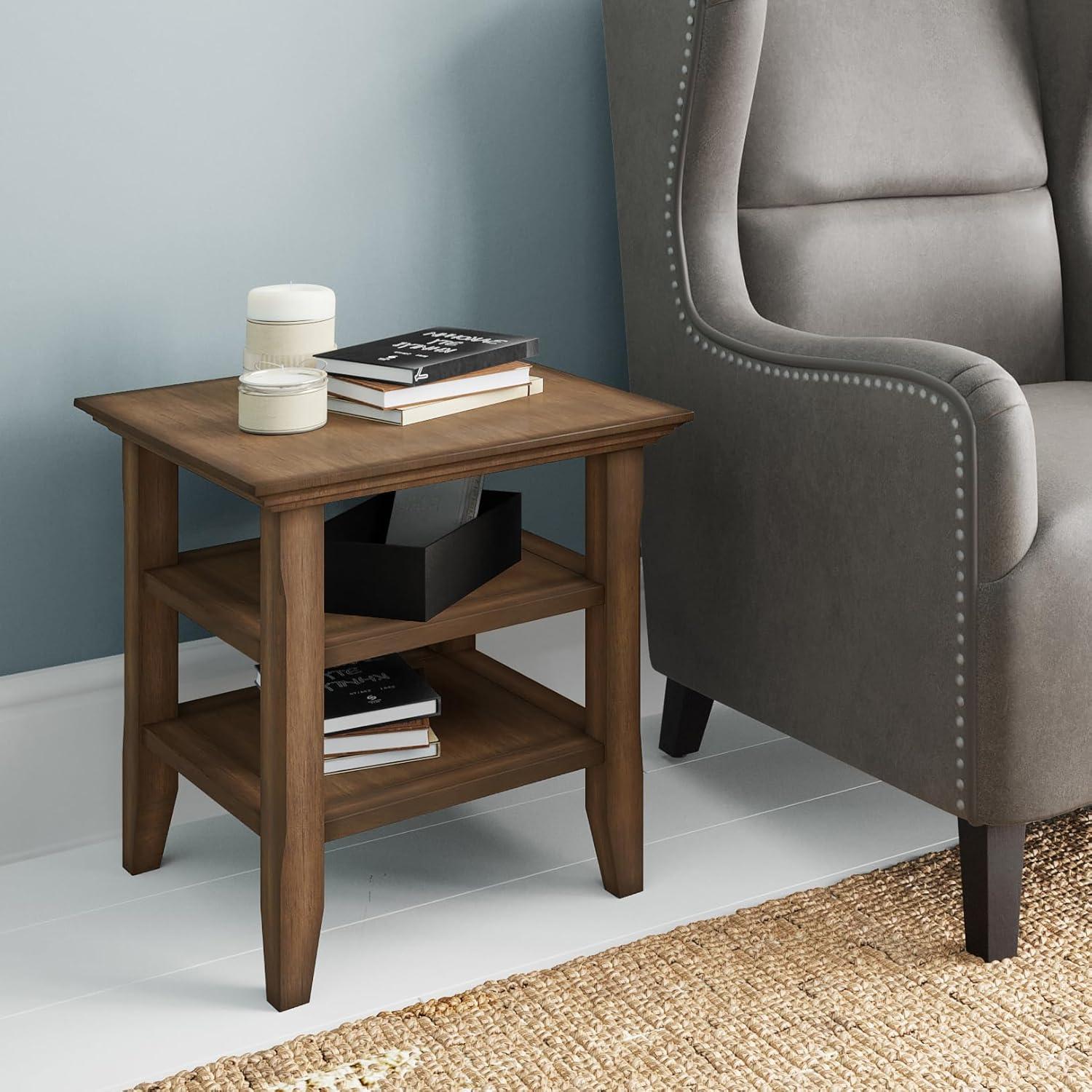 Acadian SOLID WOOD End Table in Rustic Natural Aged Brown