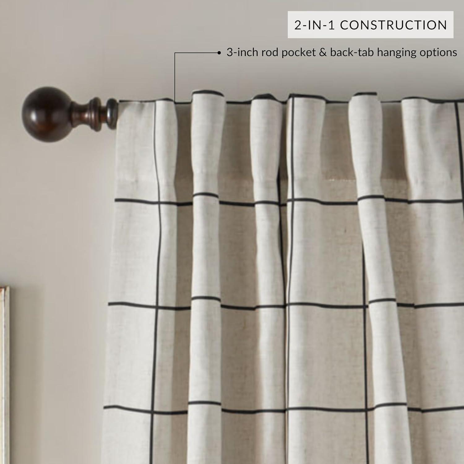 Brighton Windowpane Plaid Lined Room Darkening Single Window Curtain Panel - 52" x 84" - Black - Elrene Home Fashions