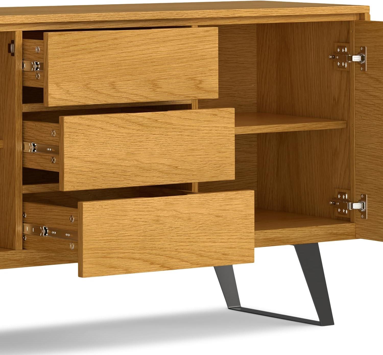 Simpli Home Lowry 60"W Solid Wood Modern Industrial 2-Door Sideboard Buffet with 3 Center Drawers