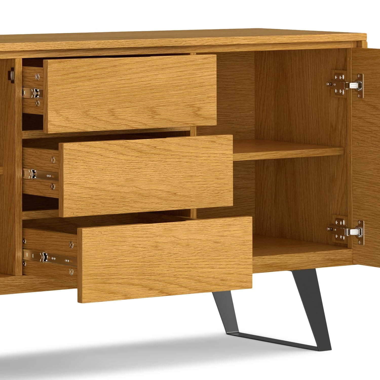 Simpli Home Lowry 60"W Solid Wood Modern Industrial 2-Door Sideboard Buffet with 3 Center Drawers