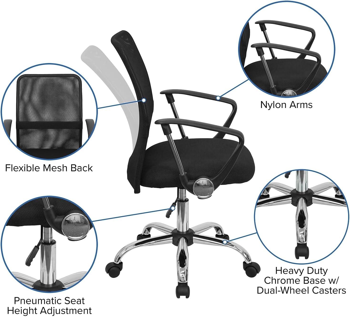 Flash Furniture Mid-Back Black Mesh Swivel Task Office Chair with Lumbar Support Band and Arms