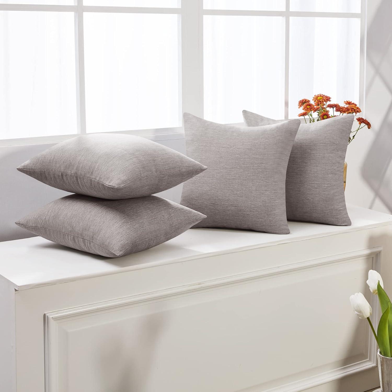 Deconovo Decorative Throw Pillow Covers - Set of 4 Soft Linen Cushion Covers, 20x20 Inch, Green & Machine Washable Pillowcases for Sofa, Bedroom, Living Room Décor, Beige