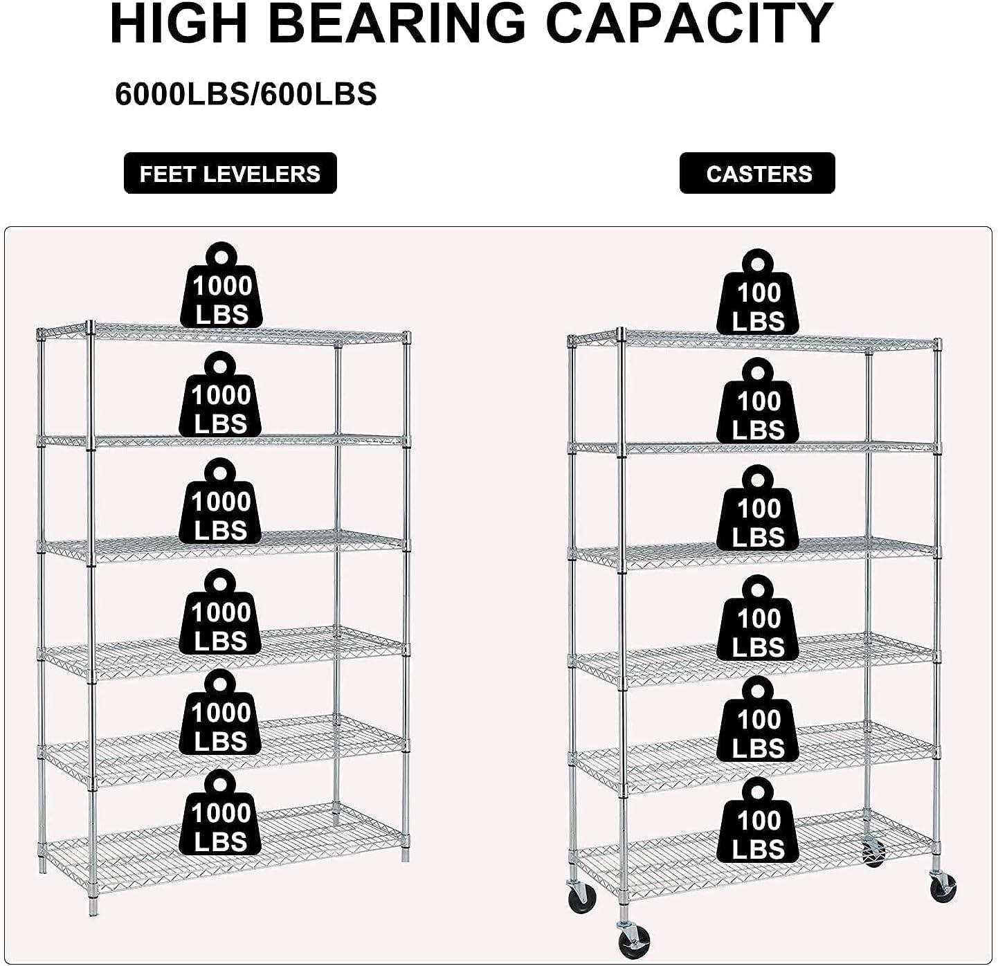 Chrome Heavy Duty Adjustable 6-Tier Metal Storage Rack with Wheels