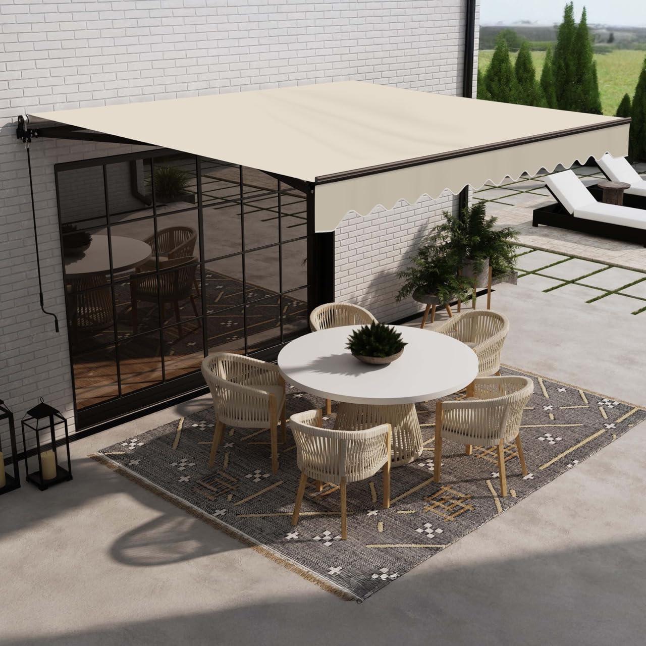 Retractable Home Patio Awning | Deck Canopy |UV Protection Sunshade | Manual Black Frame | Upgraded 2024