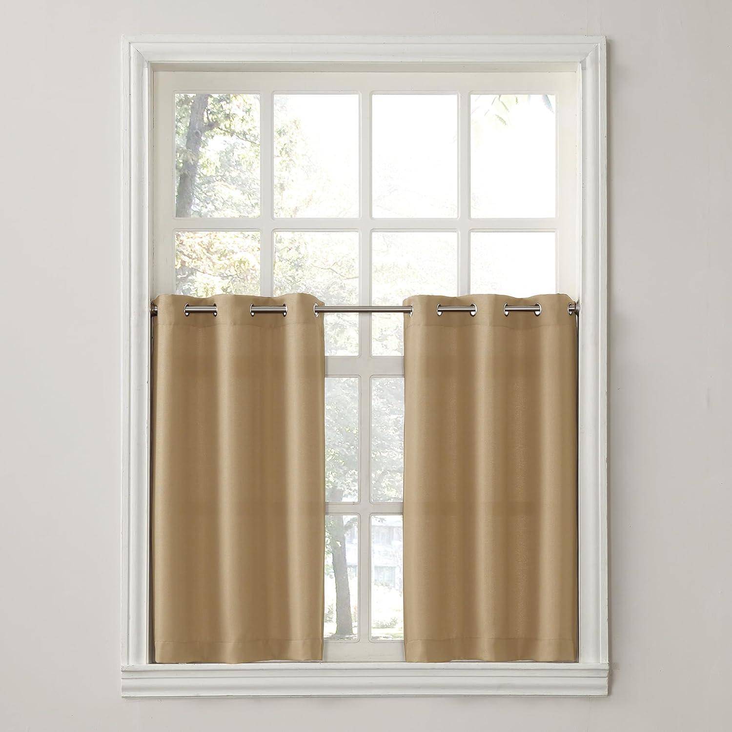 2pc 56"x24" No. 918 Semi-Sheer Montego Casual Textured Grommet Kitchen Curtain Tier Pair Taupe: 24 Inch Kitchen Window Curtains