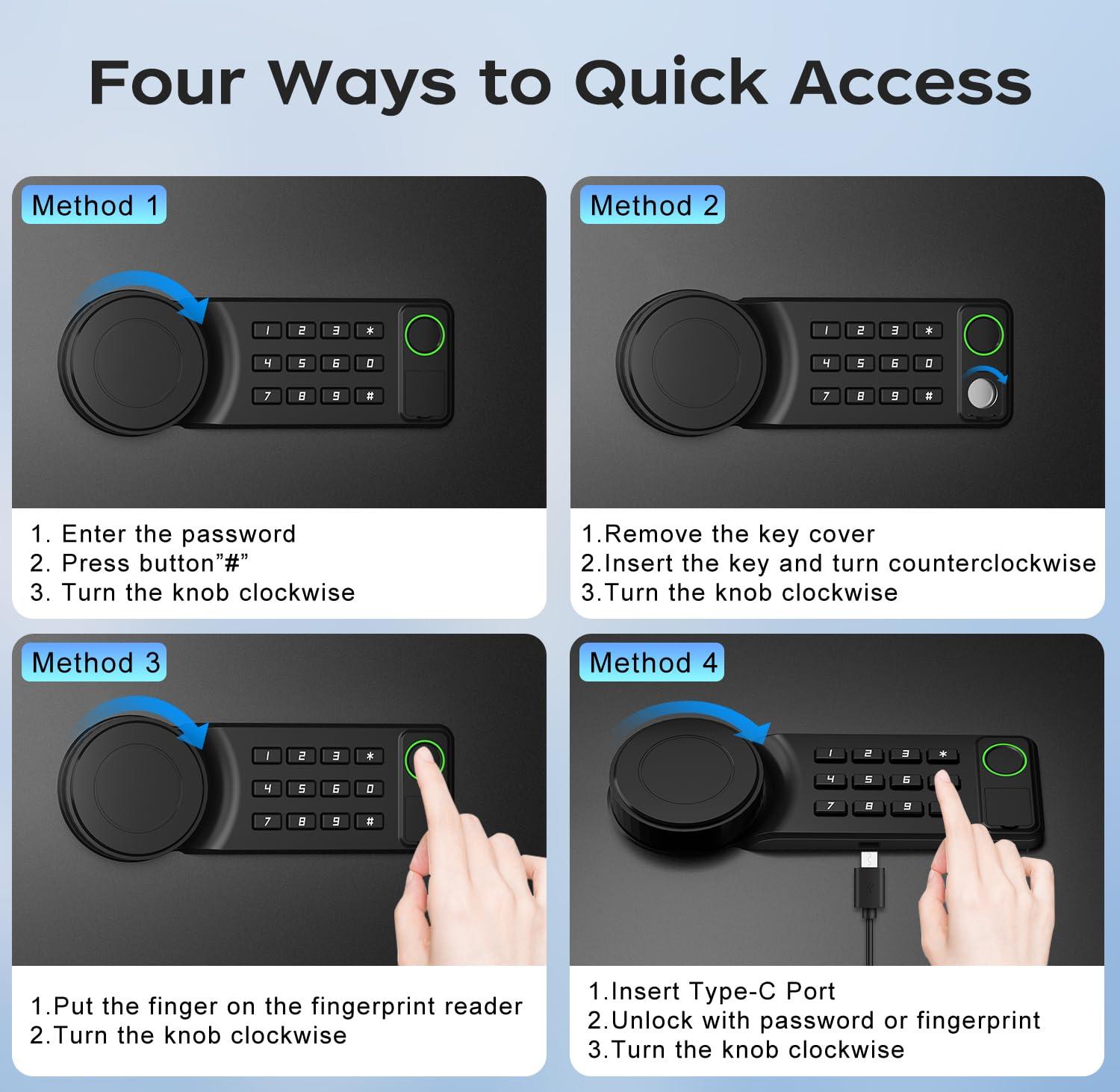 AEGIS Smart Biometric Safe Box, 1.7 cu.ft Quick Access Unlock with Fingerprint/Keypad/Key/USB Port for Multiple Pistols, Security Steel Personal Lock Box for Home/Office/Hotel/Dorm