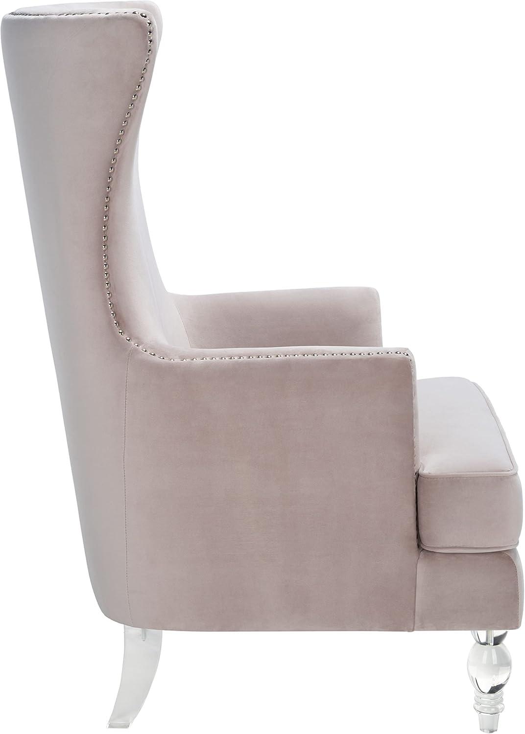 Pale Taupe Velvet Wingback Chair with Acrylic Legs